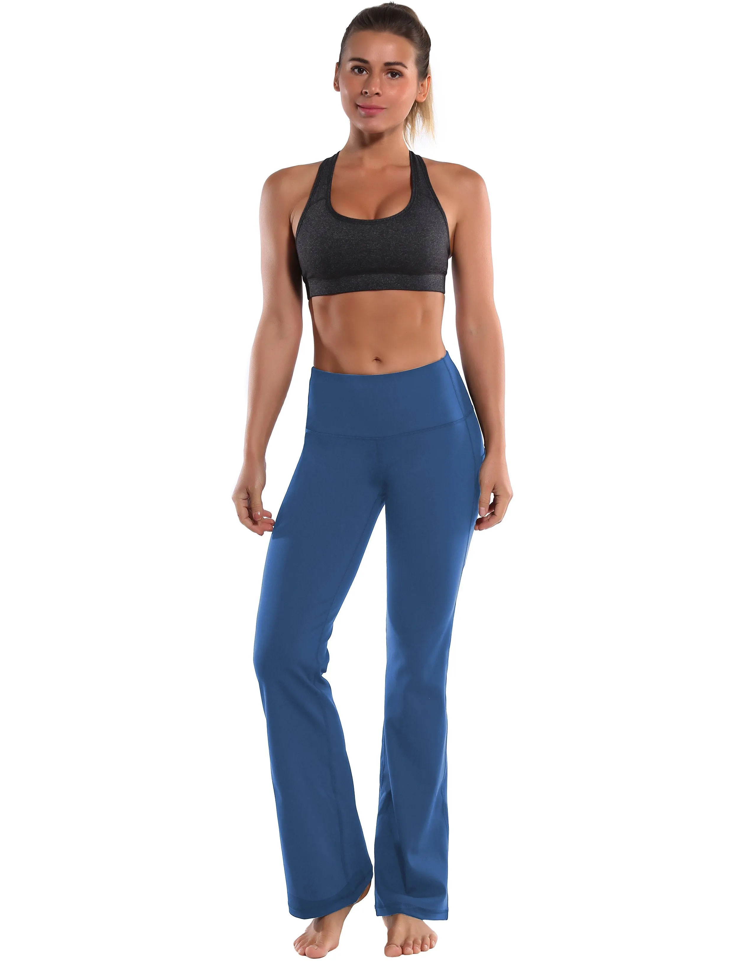 29" 31" 33" 35" 37"  Side Pockets Bootcut Leggings purplishblue_Gym