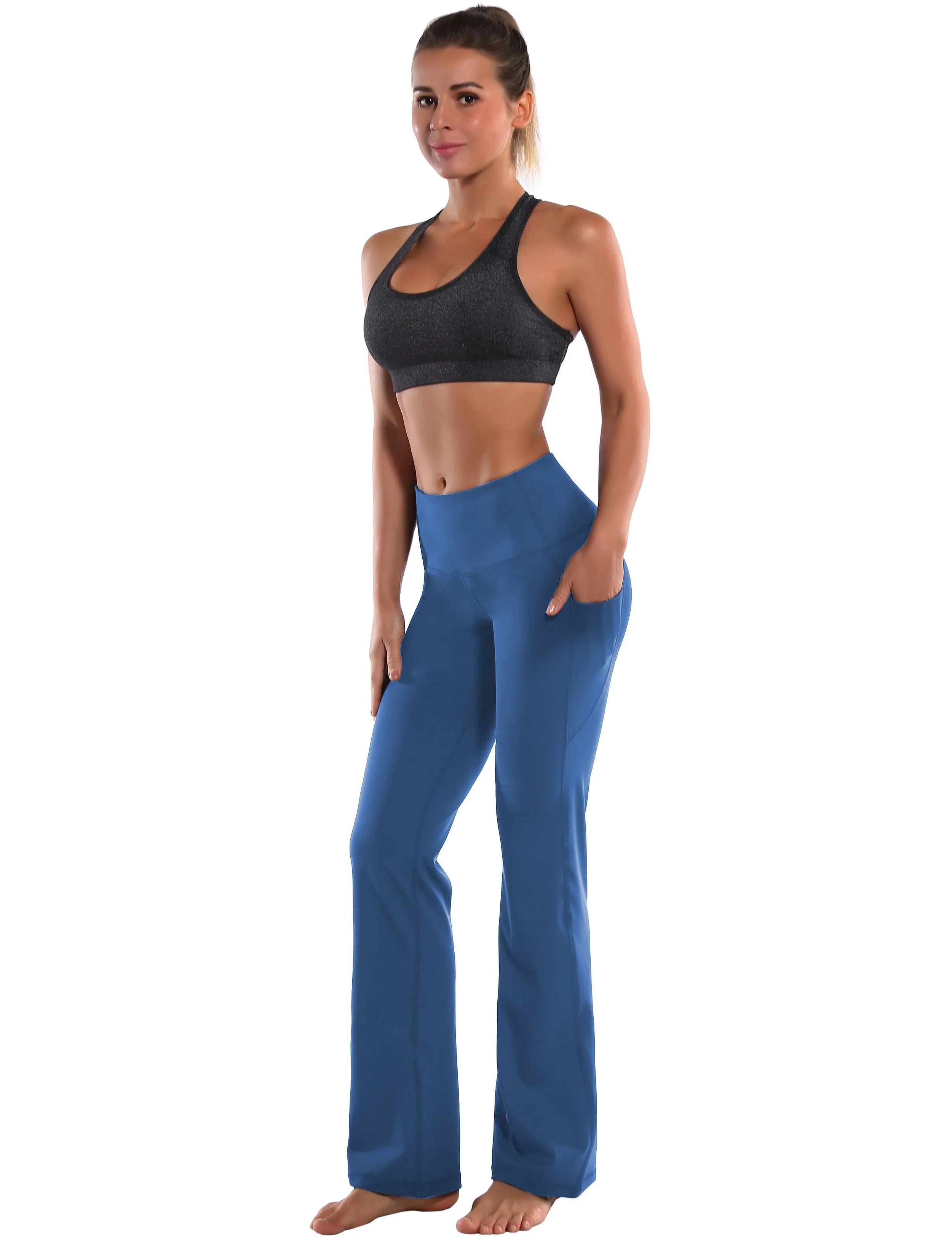 29" 31" 33" 35" 37"  Side Pockets Bootcut Leggings purplishblue_Jogging