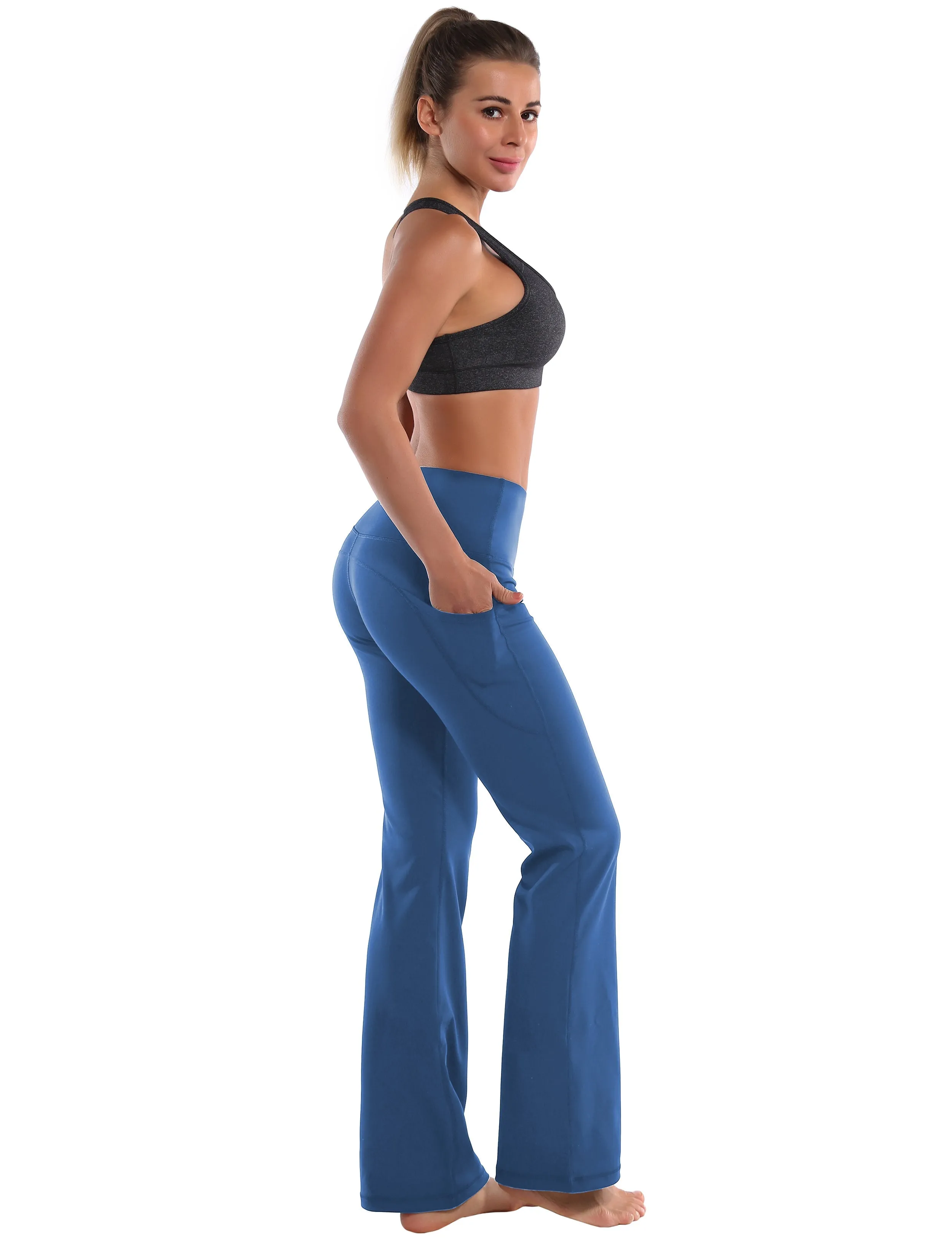 29" 31" 33" 35" 37"  Side Pockets Bootcut Leggings purplishblue_Jogging