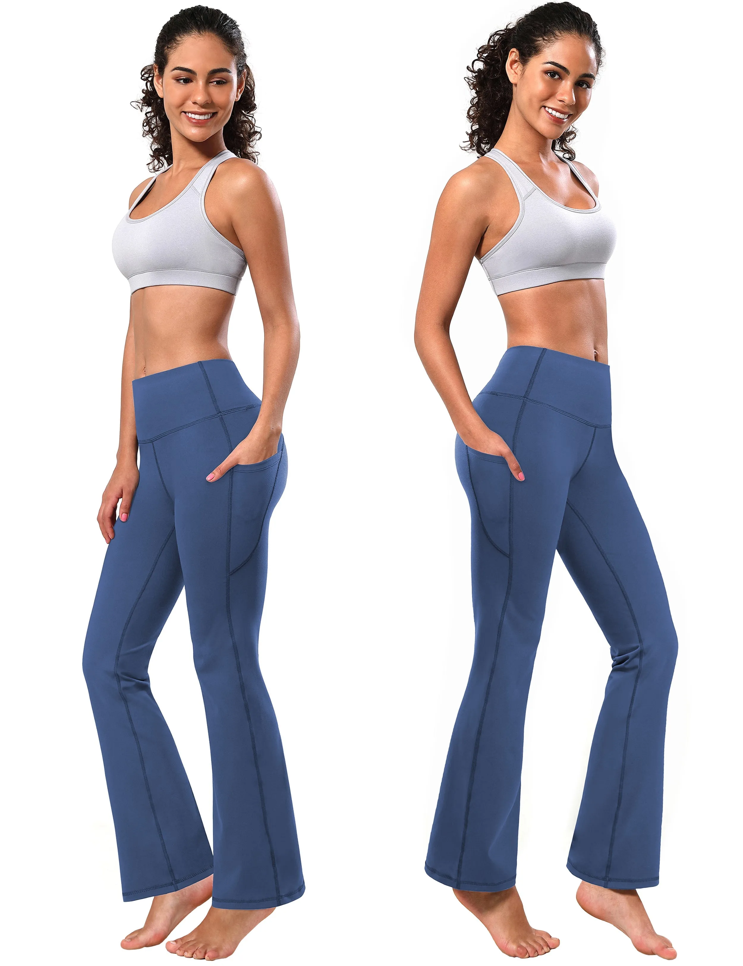 29" 31" 33" 35" 37"  Side Pockets Bootcut Leggings purplishblue_Pilates