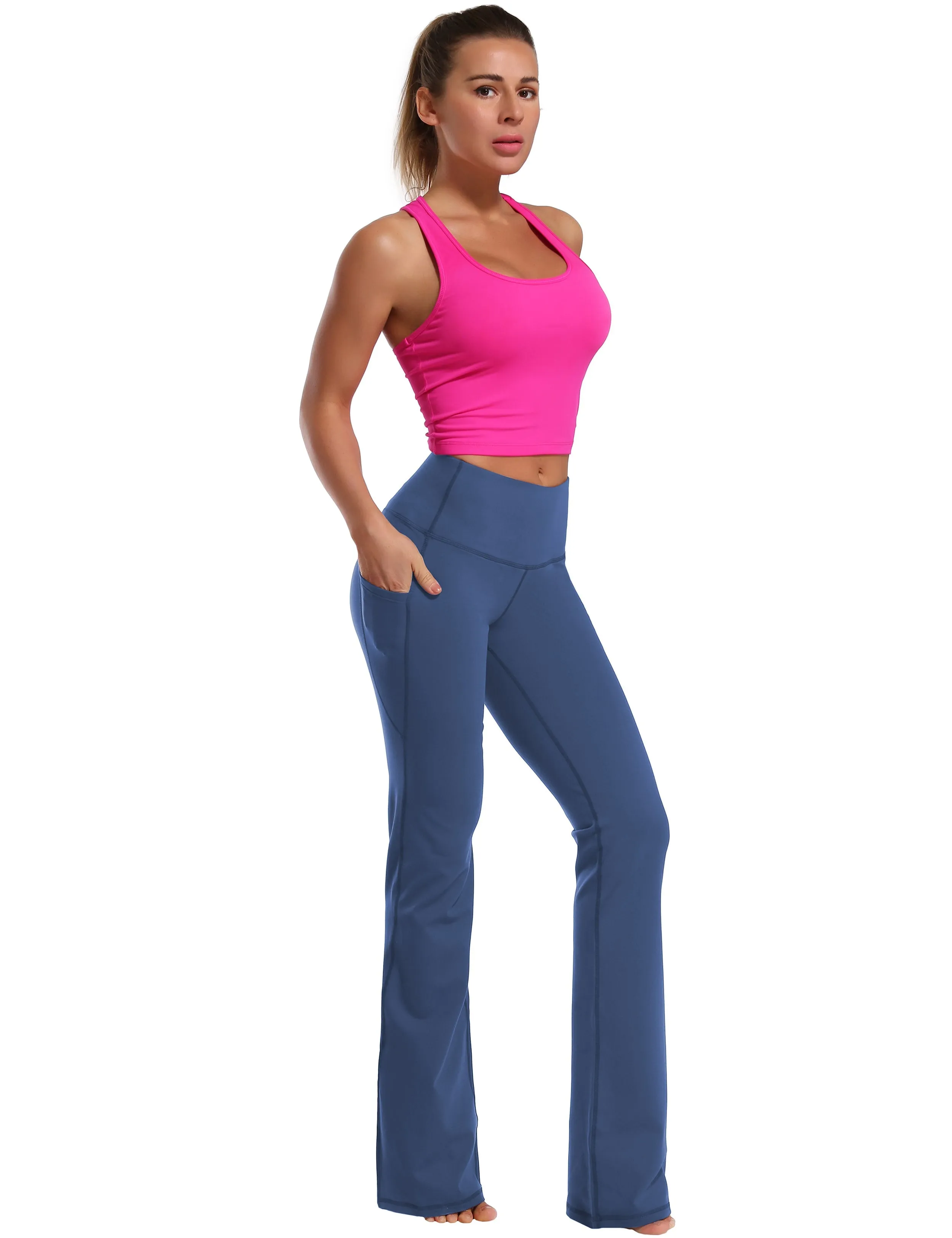 29" 31" 33" 35" 37"  Side Pockets Bootcut Leggings purplishblue_Plus Size