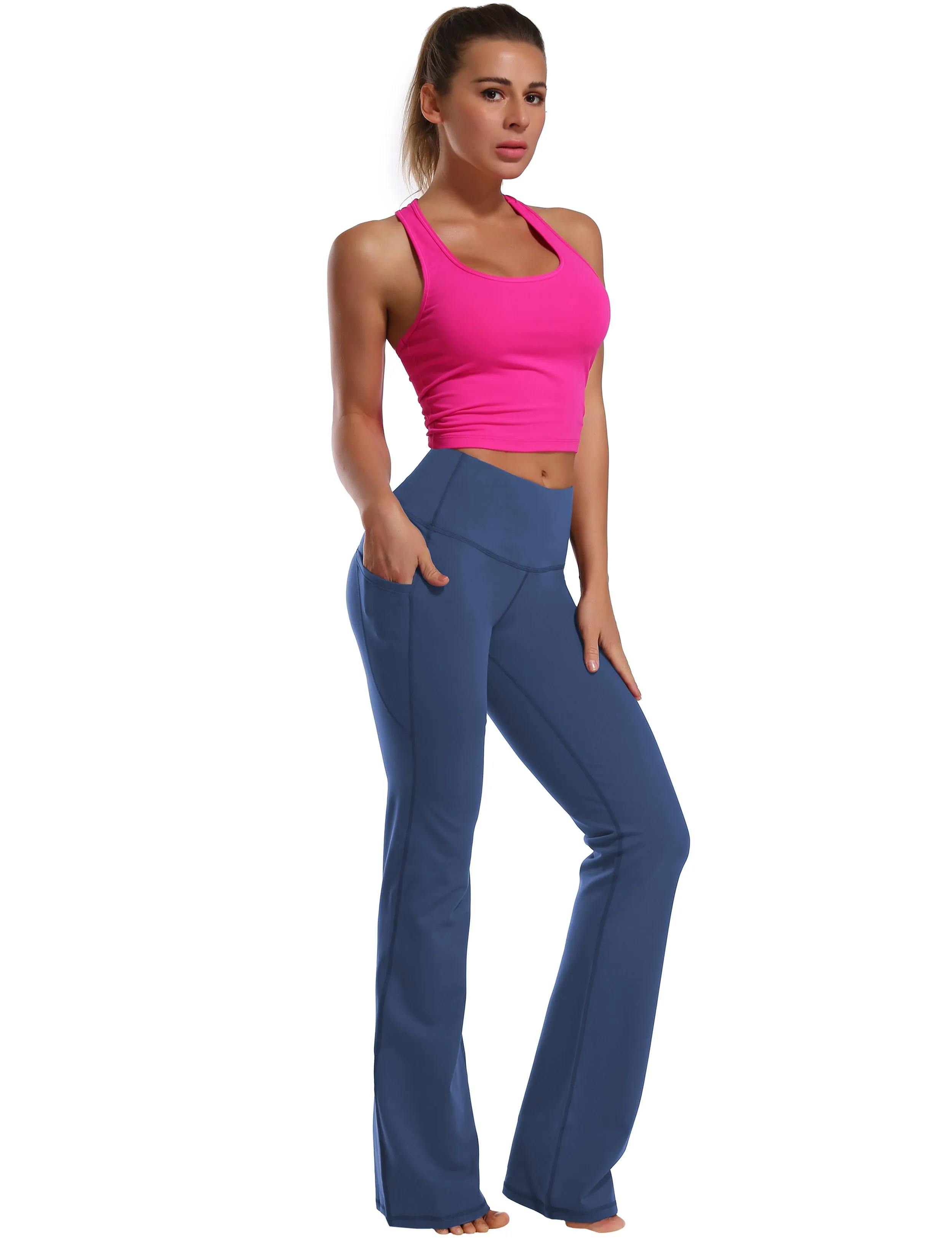 29" 31" 33" 35" 37"  Side Pockets Bootcut Leggings purplishblue_Plus Size