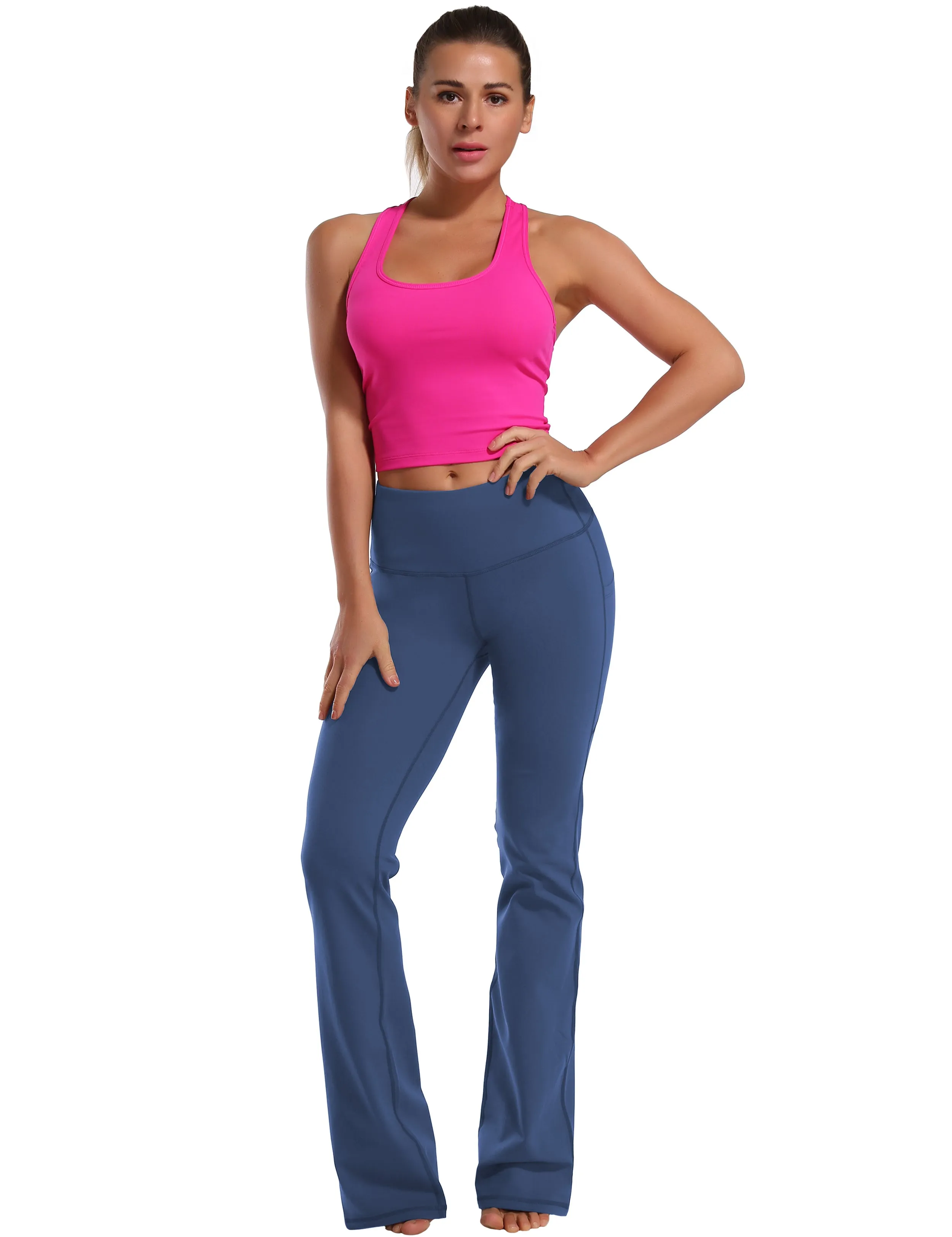 29" 31" 33" 35" 37"  Side Pockets Bootcut Leggings purplishblue_Plus Size