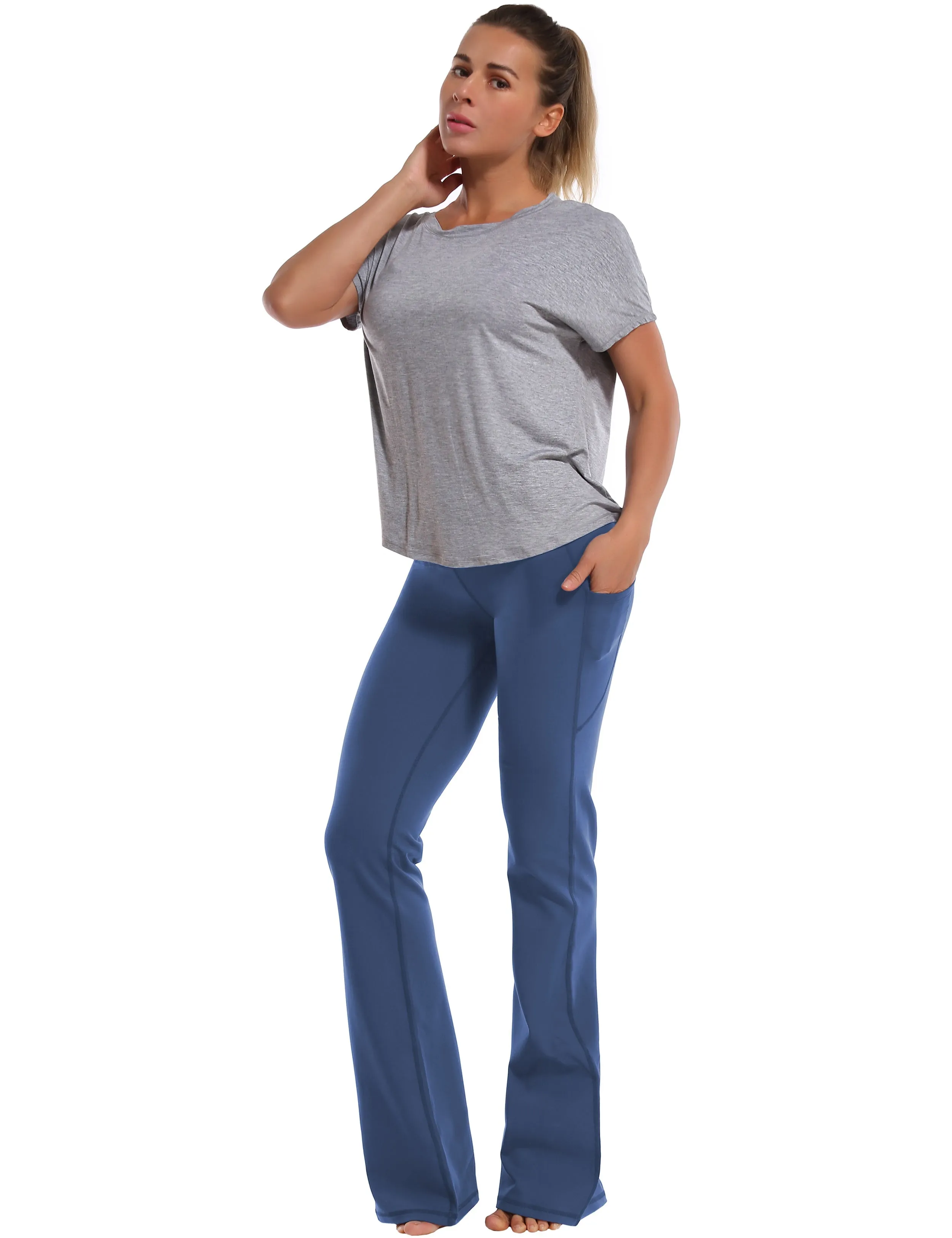 29" 31" 33" 35" 37"  Side Pockets Bootcut Leggings purplishblue_Plus Size