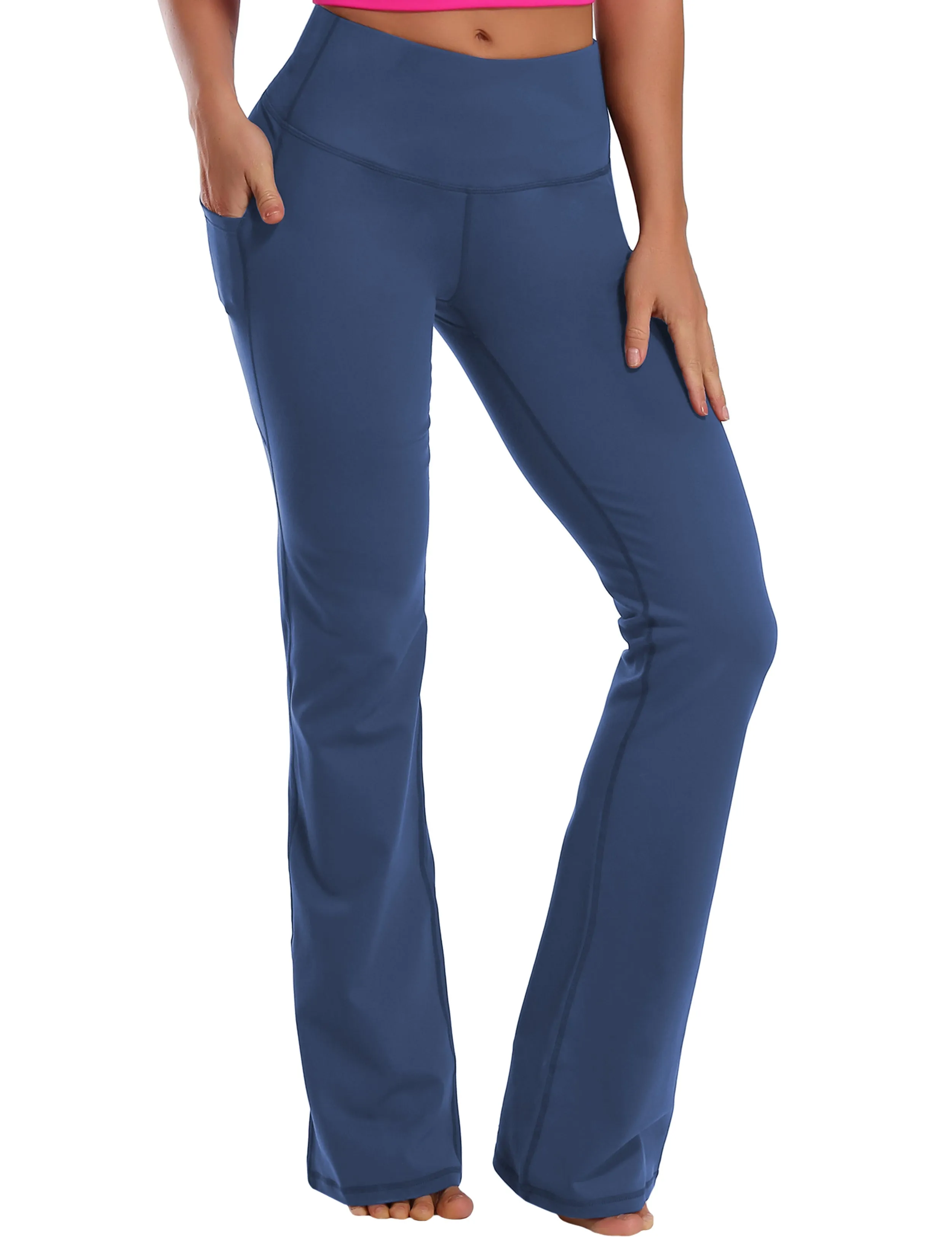 29" 31" 33" 35" 37"  Side Pockets Bootcut Leggings purplishblue_Plus Size