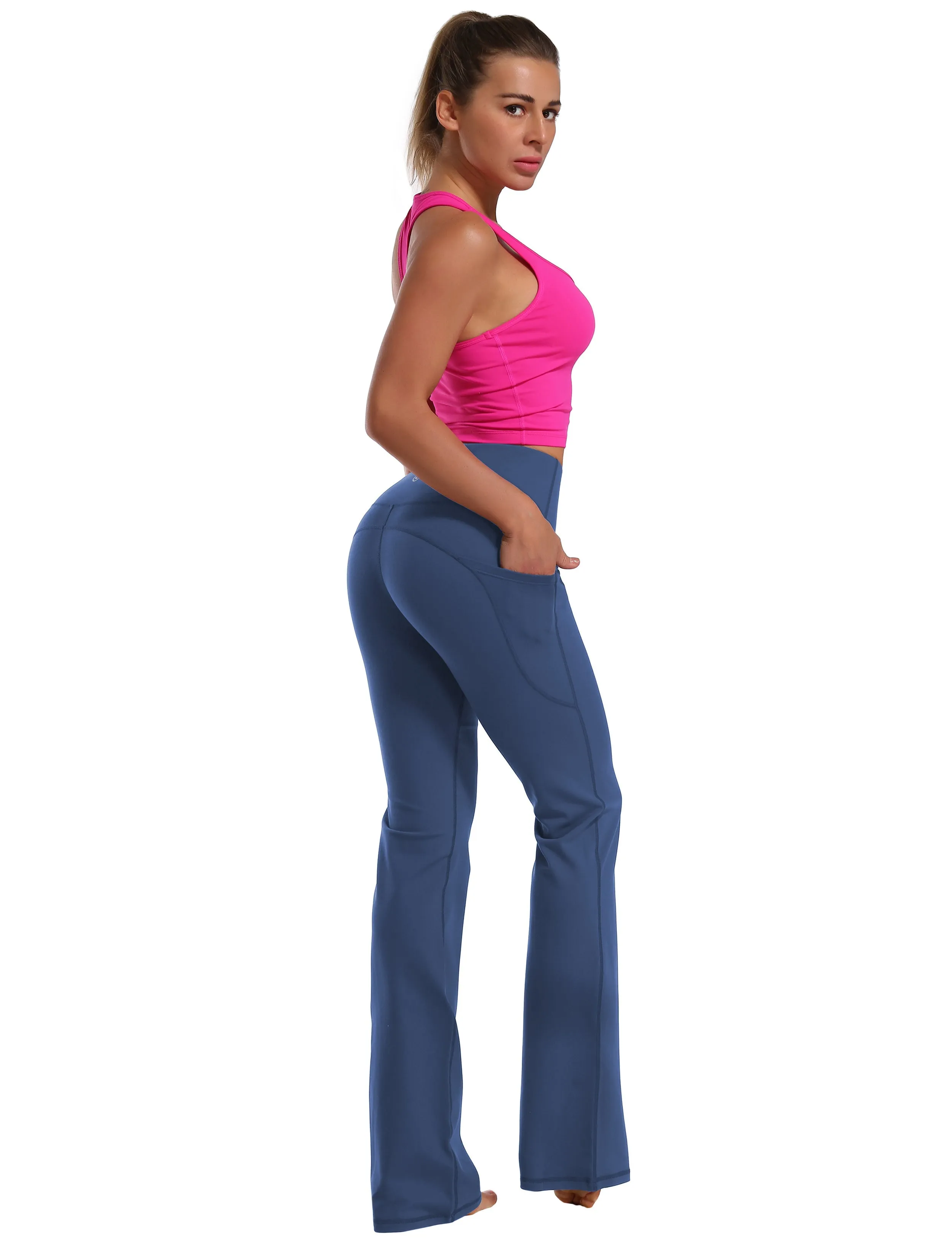29" 31" 33" 35" 37"  Side Pockets Bootcut Leggings purplishblue_Plus Size