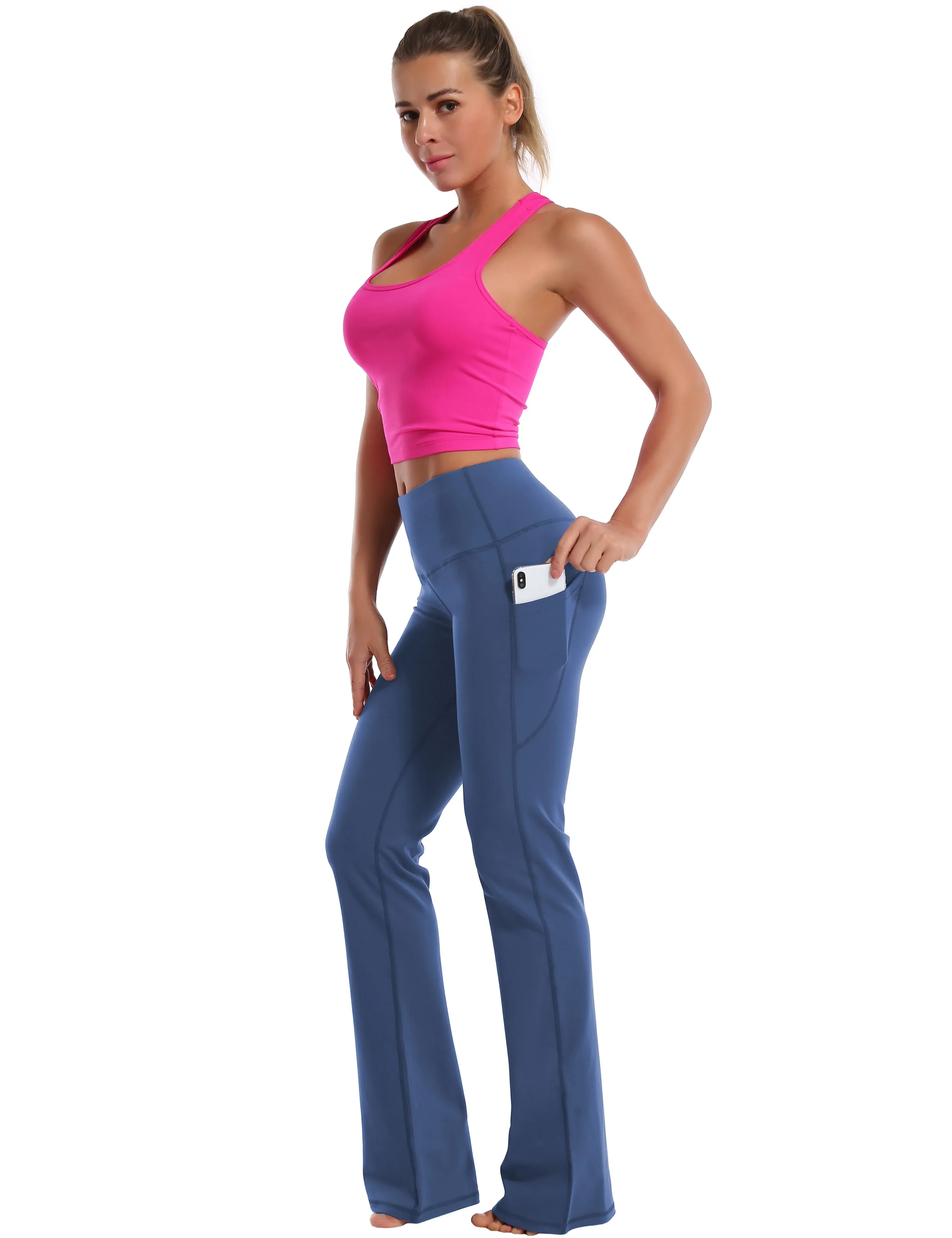 29" 31" 33" 35" 37"  Side Pockets Bootcut Leggings purplishblue_Plus Size