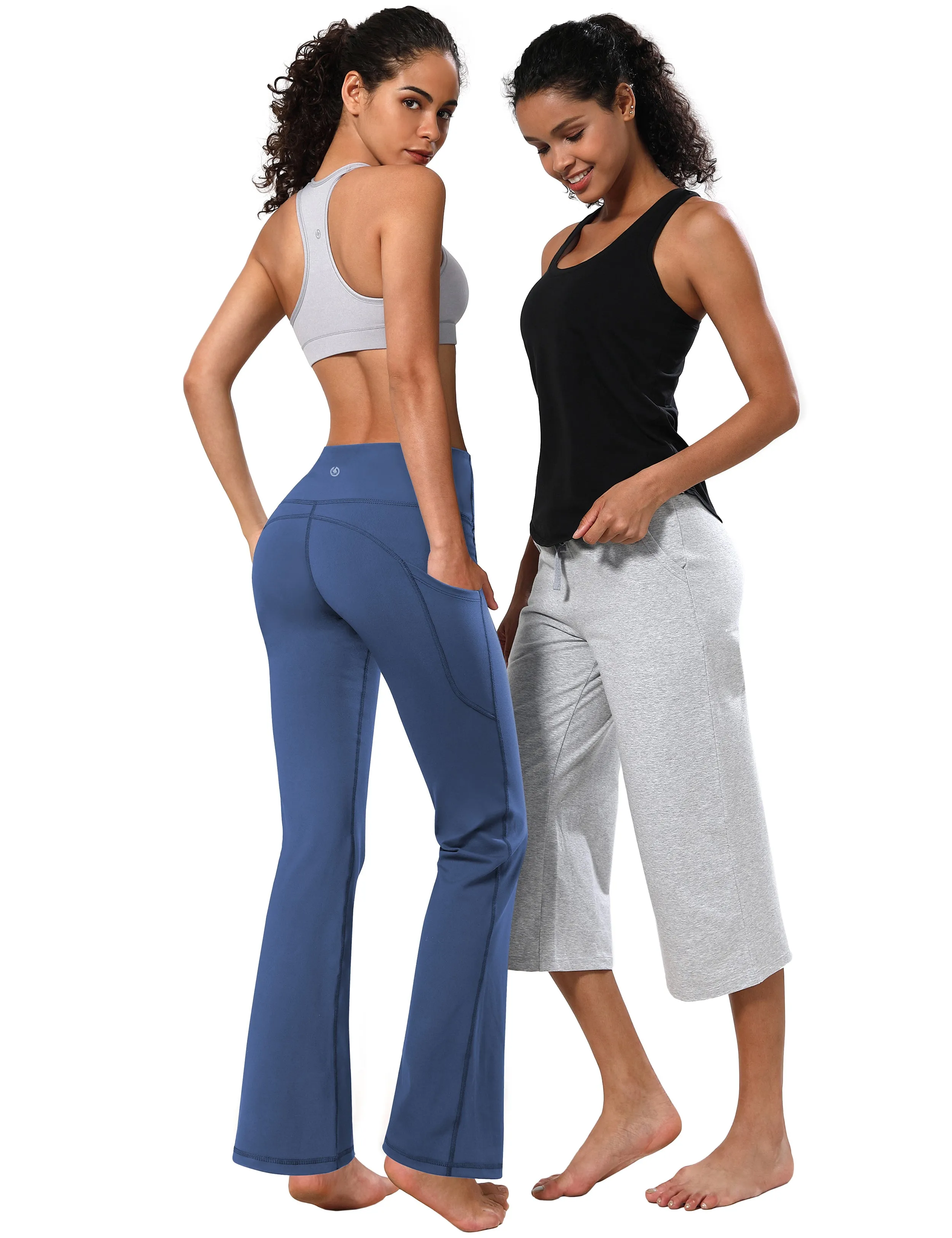 29" 31" 33" 35" 37"  Side Pockets Bootcut Leggings purplishblue_Plus Size