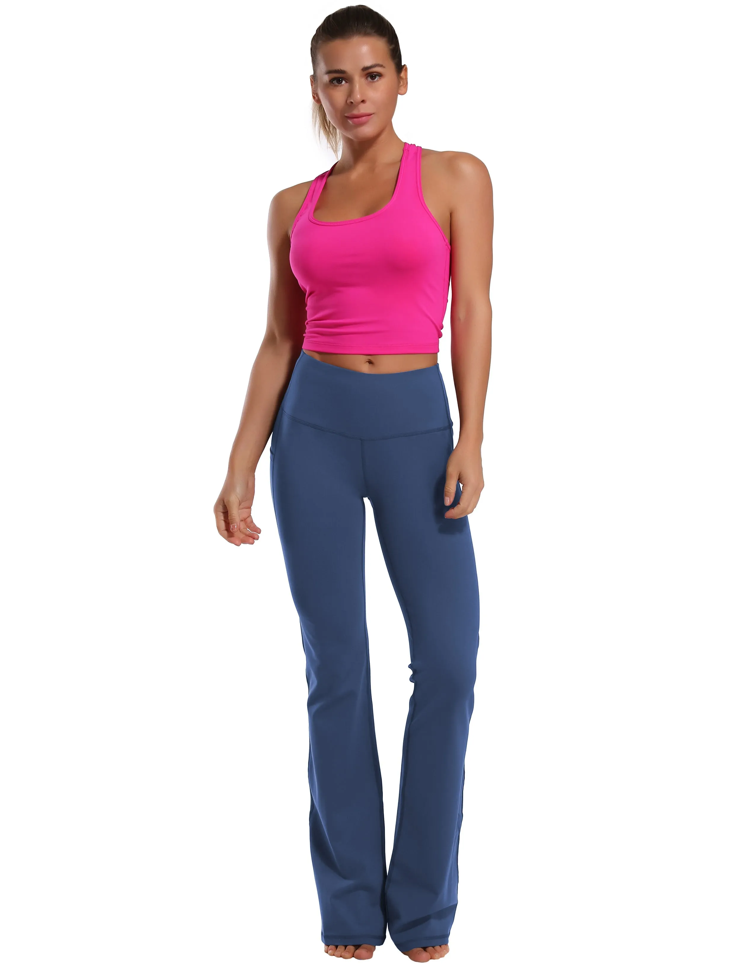 29" 31" 33" 35" 37"  Side Pockets Bootcut Leggings purplishblue_Plus Size