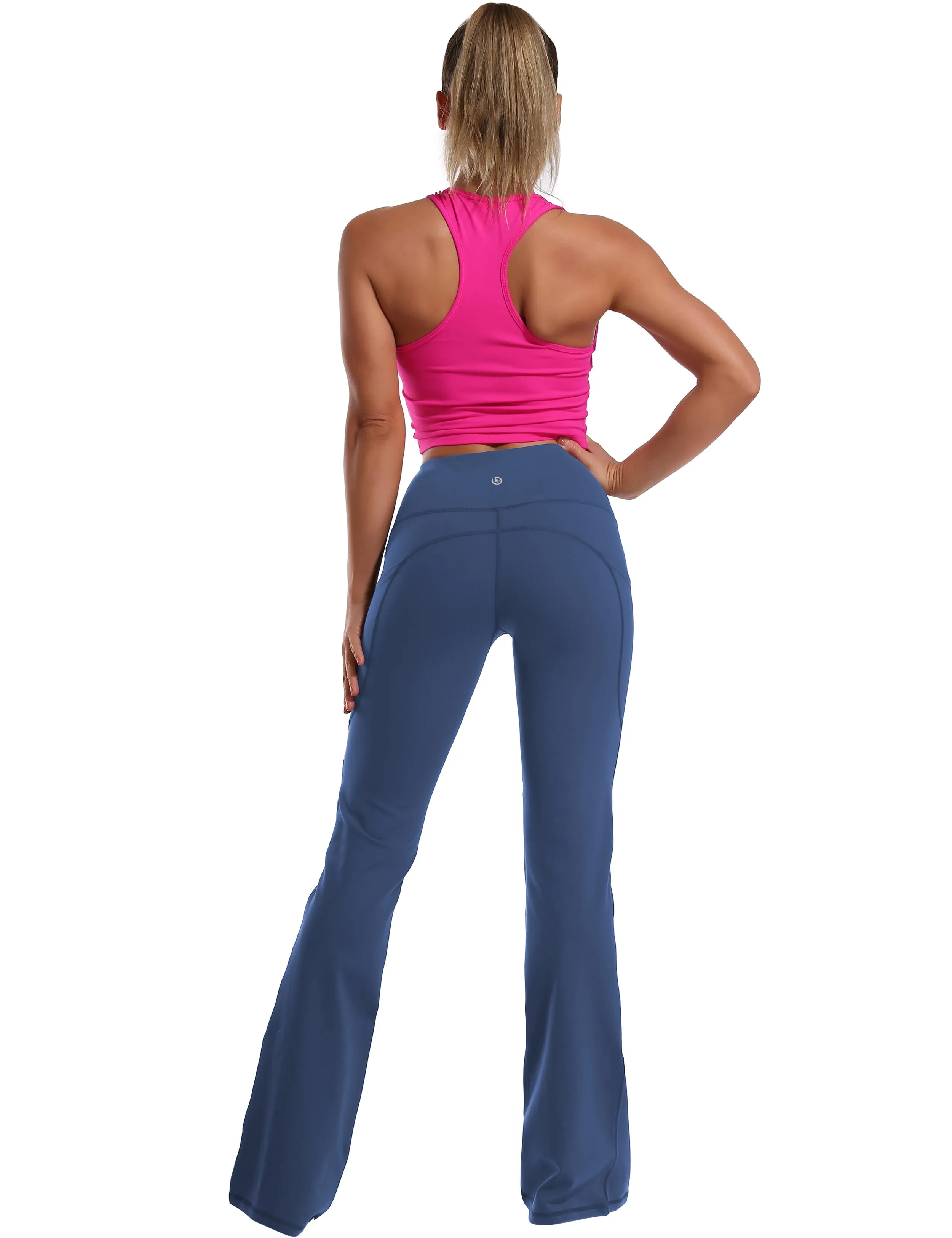 29" 31" 33" 35" 37"  Side Pockets Bootcut Leggings purplishblue_Plus Size