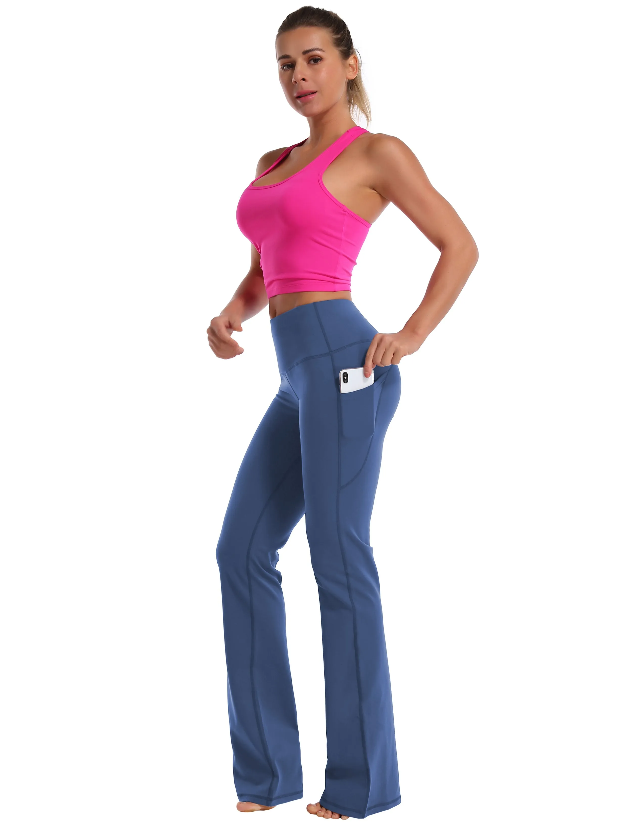 29" 31" 33" 35" 37"  Side Pockets Bootcut Leggings purplishblue_Plus Size