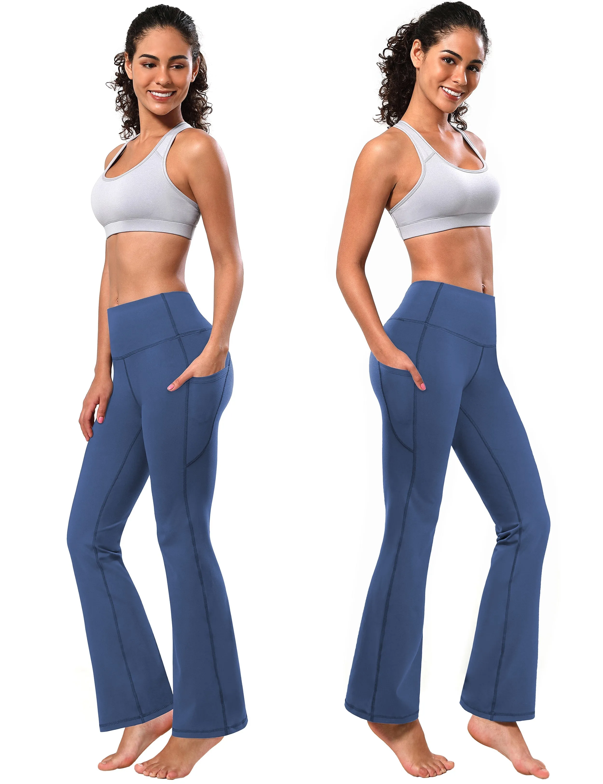 29" 31" 33" 35" 37"  Side Pockets Bootcut Leggings purplishblue_Plus Size