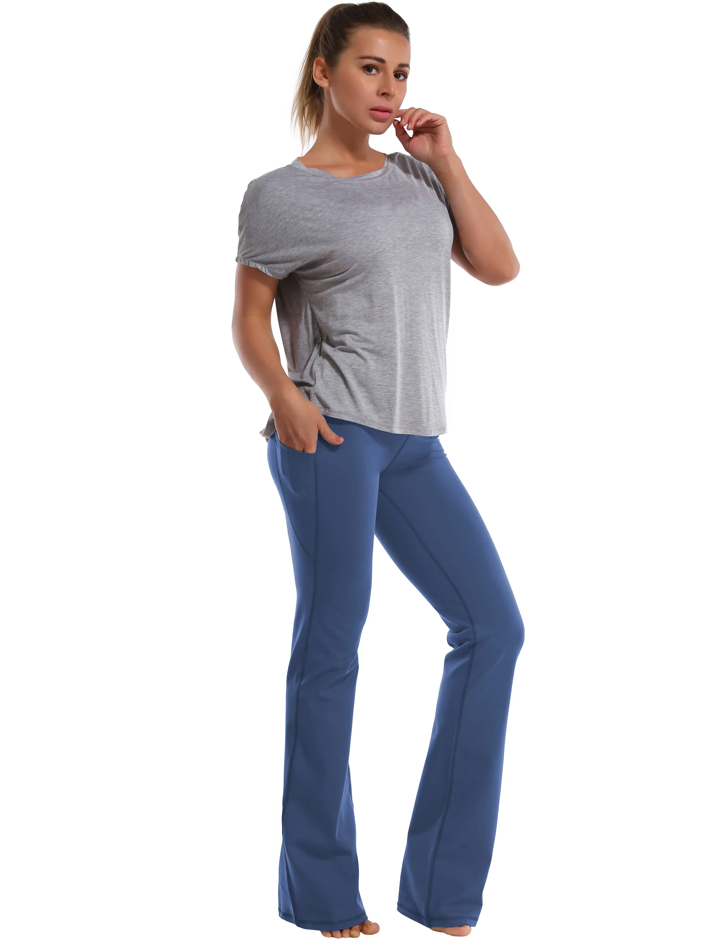 29" 31" 33" 35" 37"  Side Pockets Bootcut Leggings purplishblue_Plus Size
