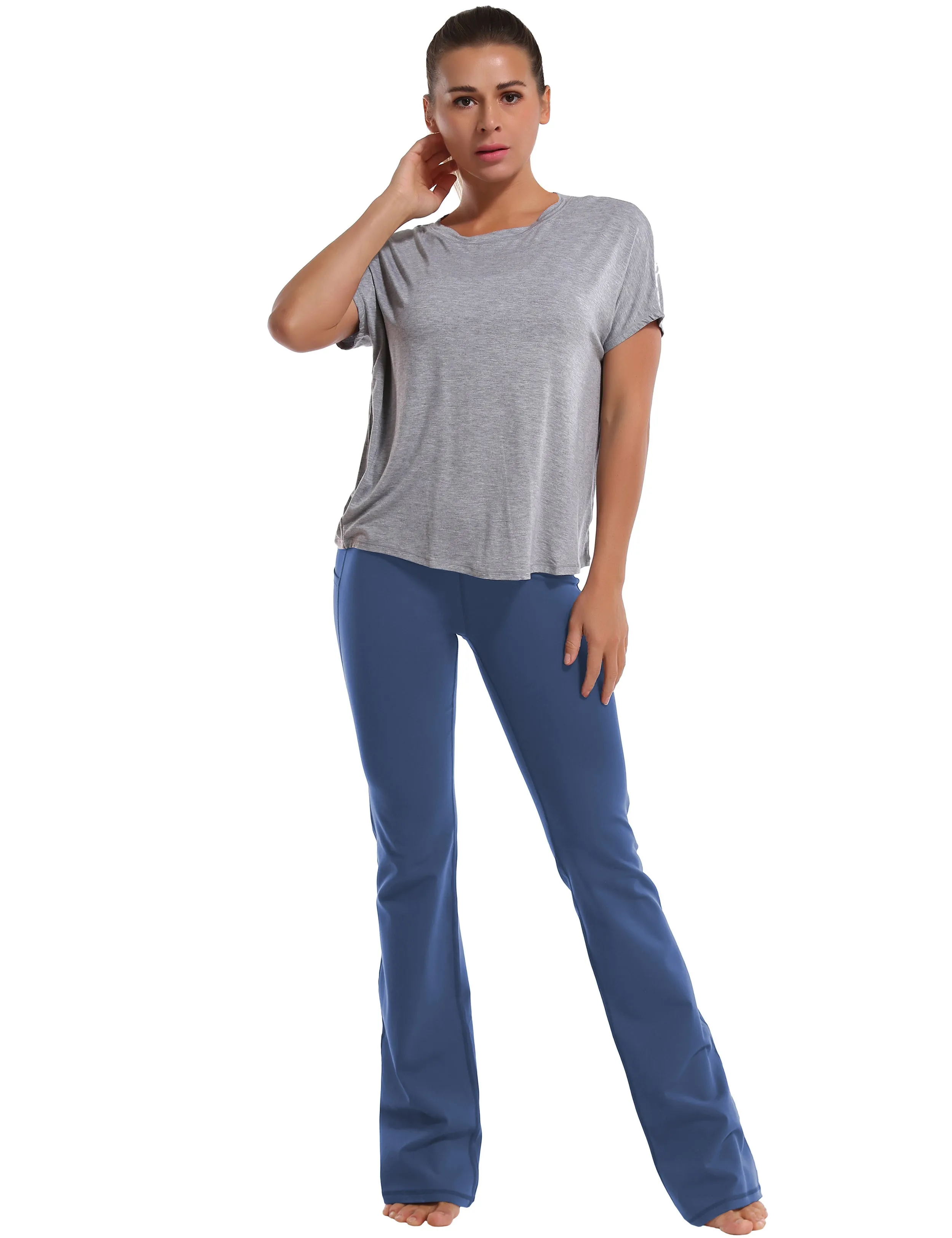 29" 31" 33" 35" 37"  Side Pockets Bootcut Leggings purplishblue_Plus Size