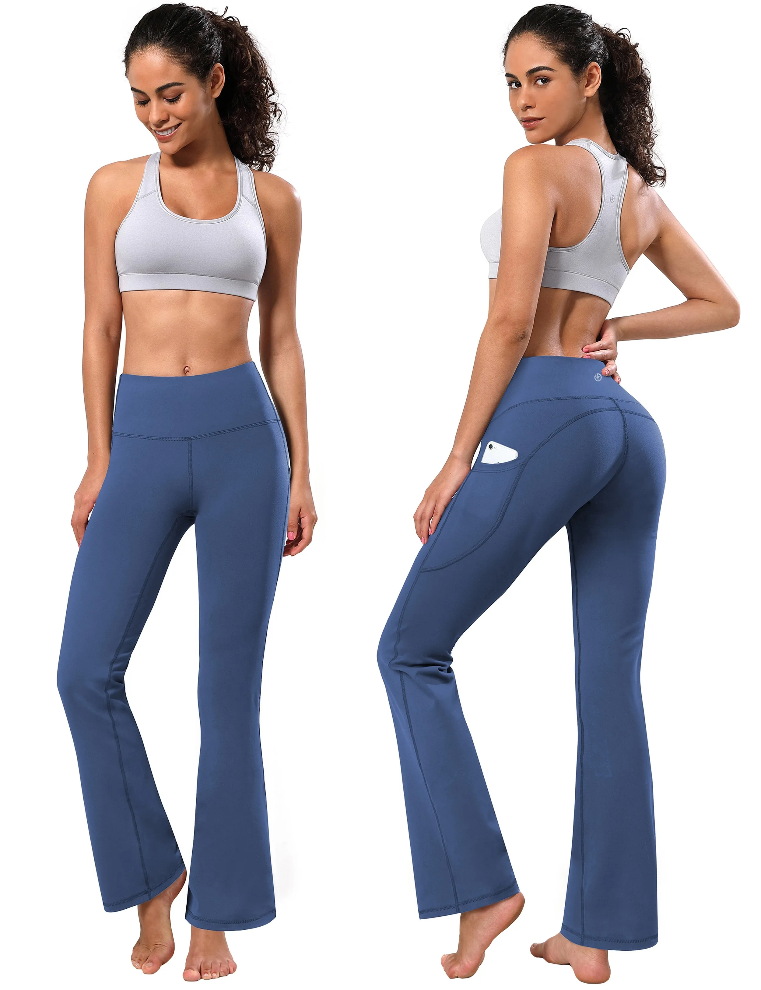 29" 31" 33" 35" 37"  Side Pockets Bootcut Leggings purplishblue_Plus Size