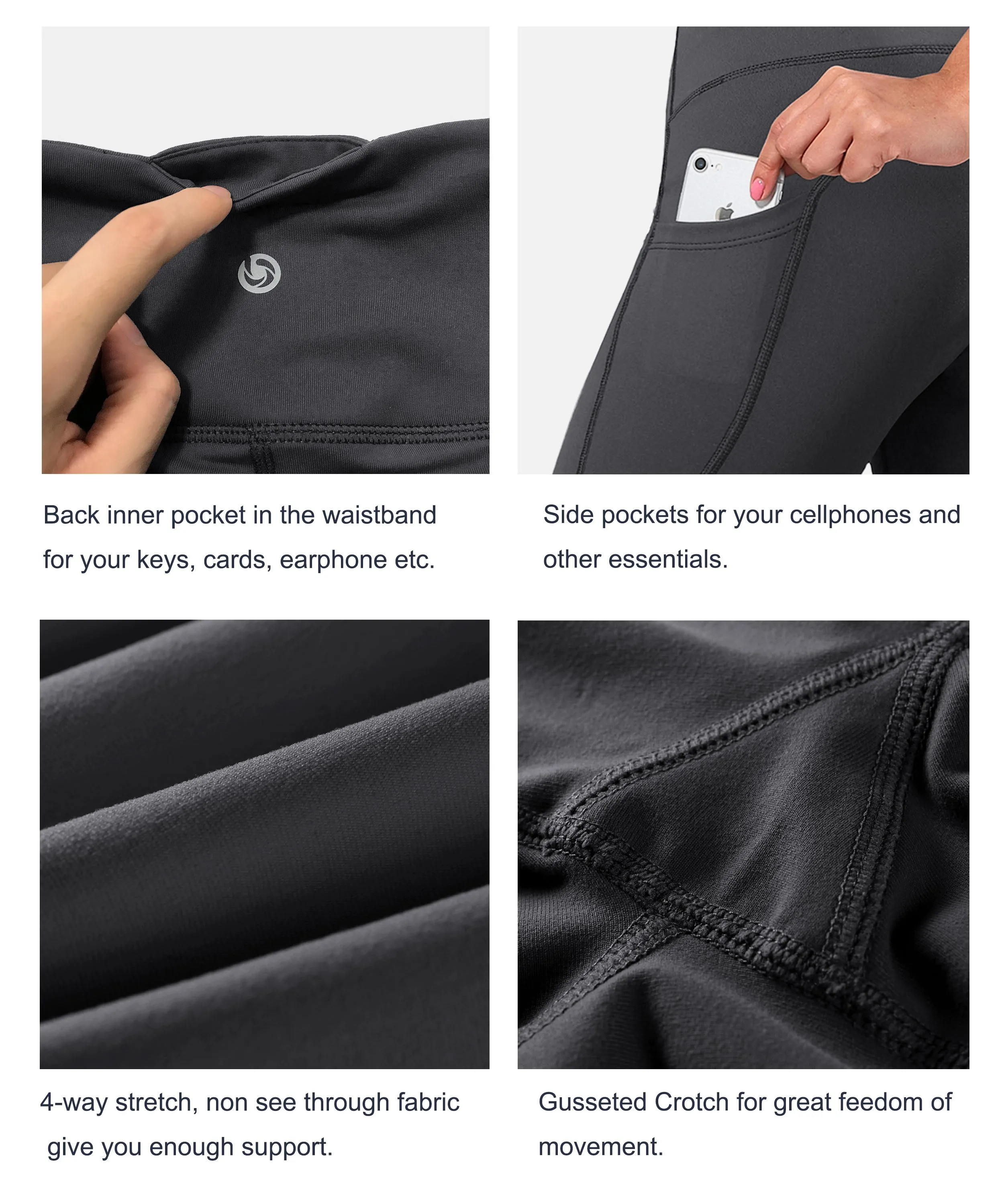 29" 31" 33" 35" 37"  Side Pockets Bootcut Leggings shadowcharcoal_Biking