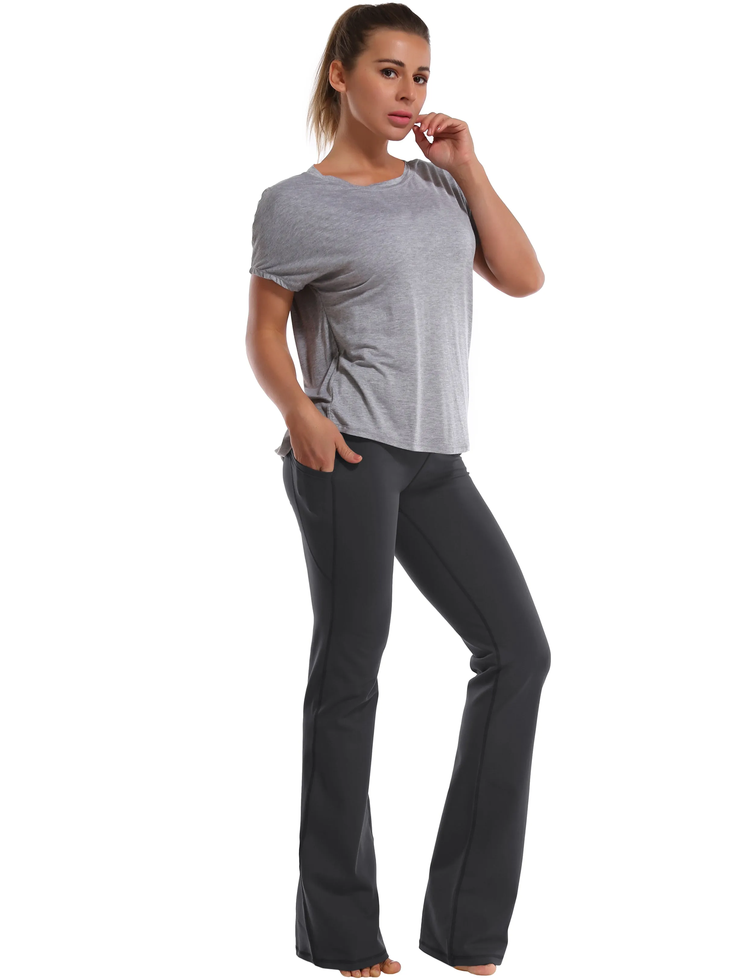 29" 31" 33" 35" 37"  Side Pockets Bootcut Leggings shadowcharcoal_Tall Size