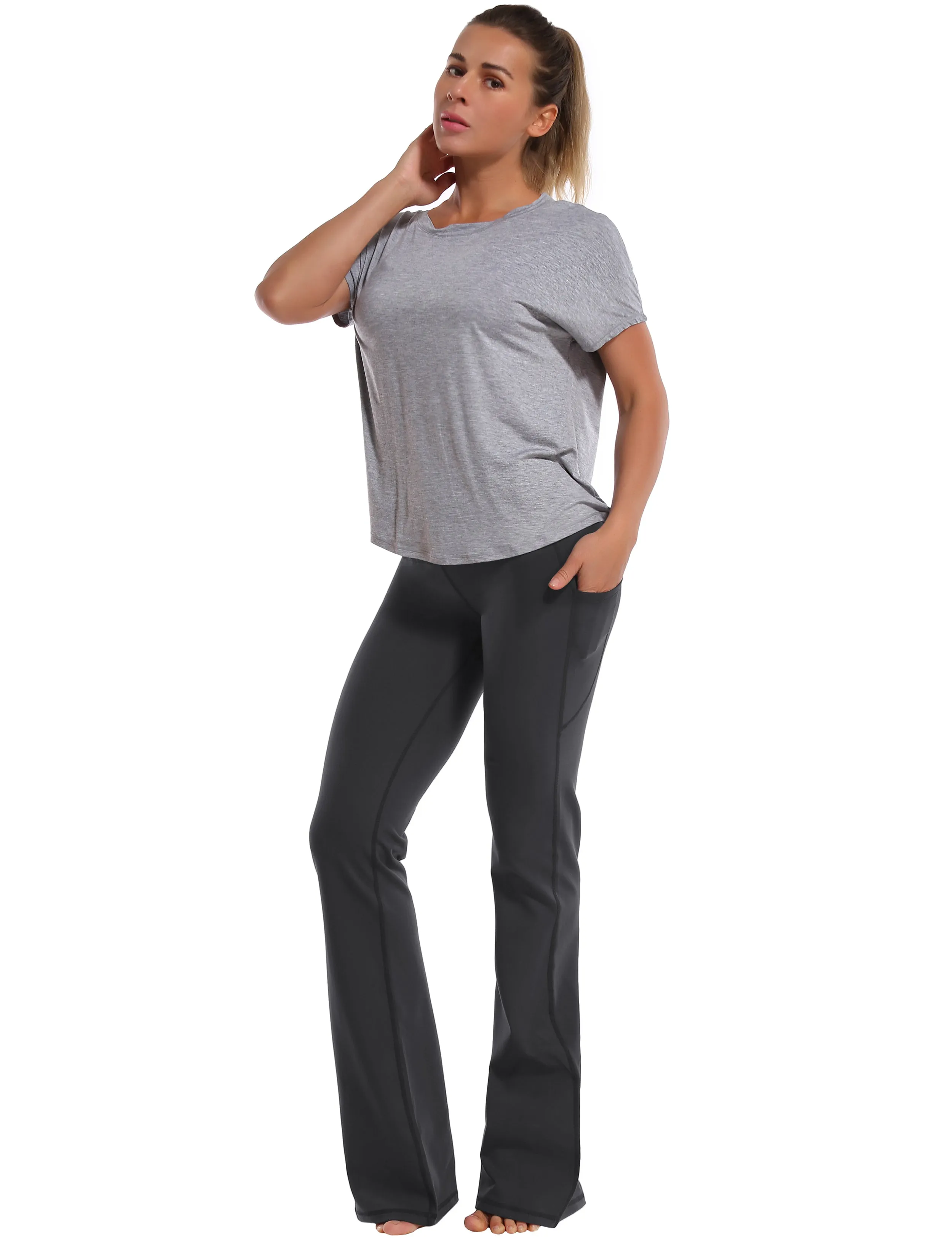29" 31" 33" 35" 37"  Side Pockets Bootcut Leggings shadowcharcoal_Tall Size