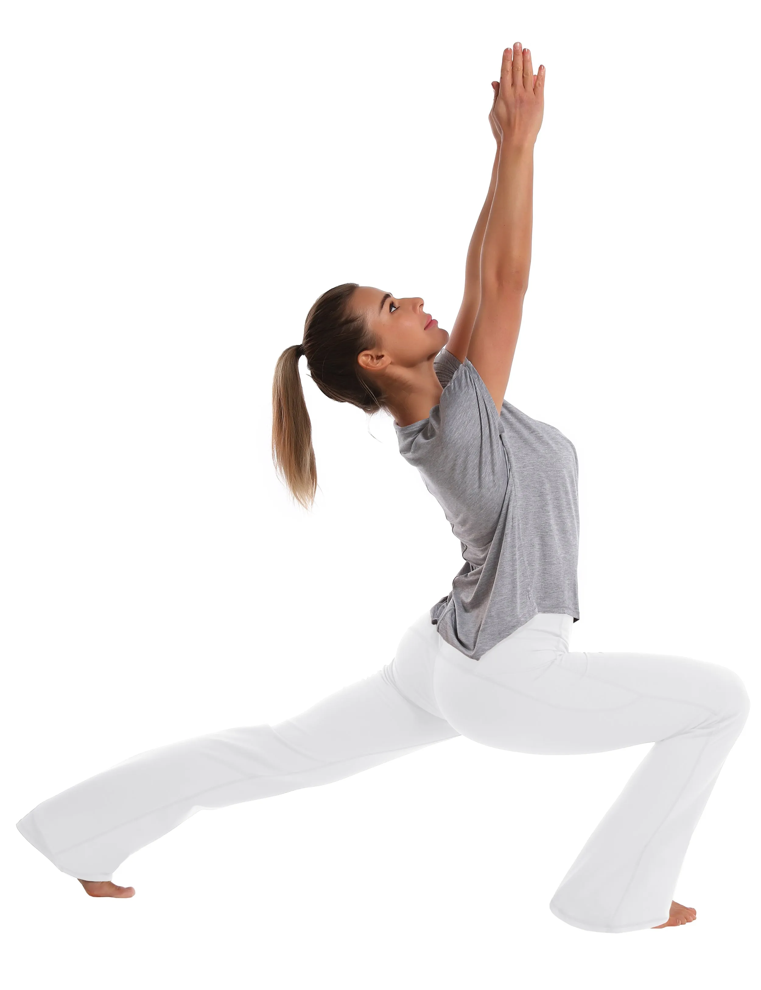 29" 31" 33" 35" 37"  Side Pockets Bootcut Leggings white_Pilates
