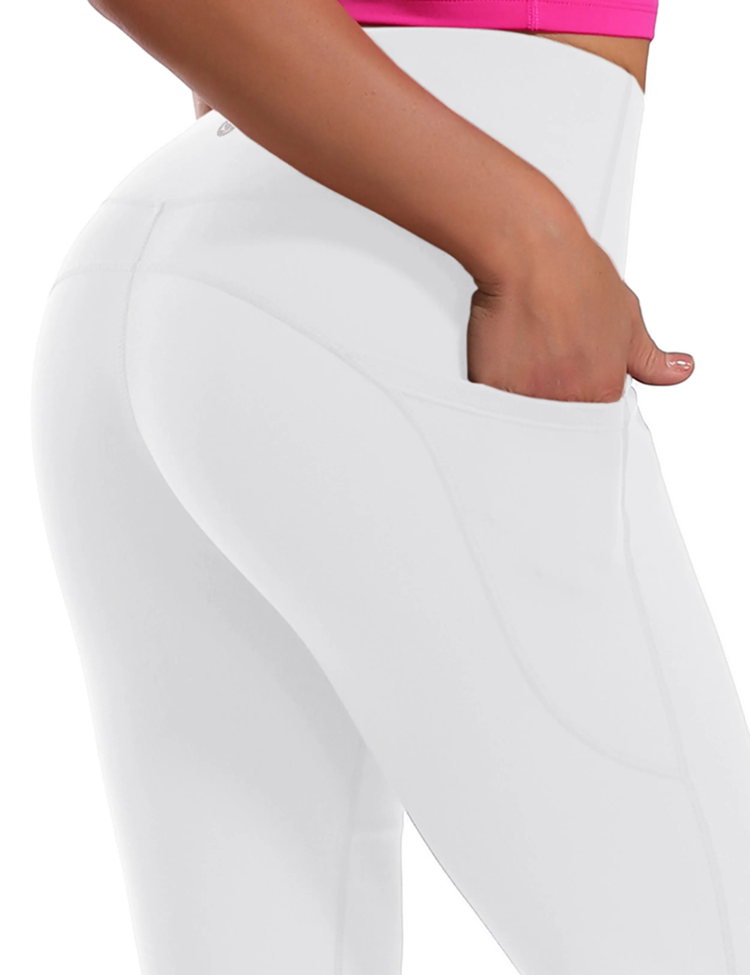 29" 31" 33" 35" 37"  Side Pockets Bootcut Leggings white_Pilates