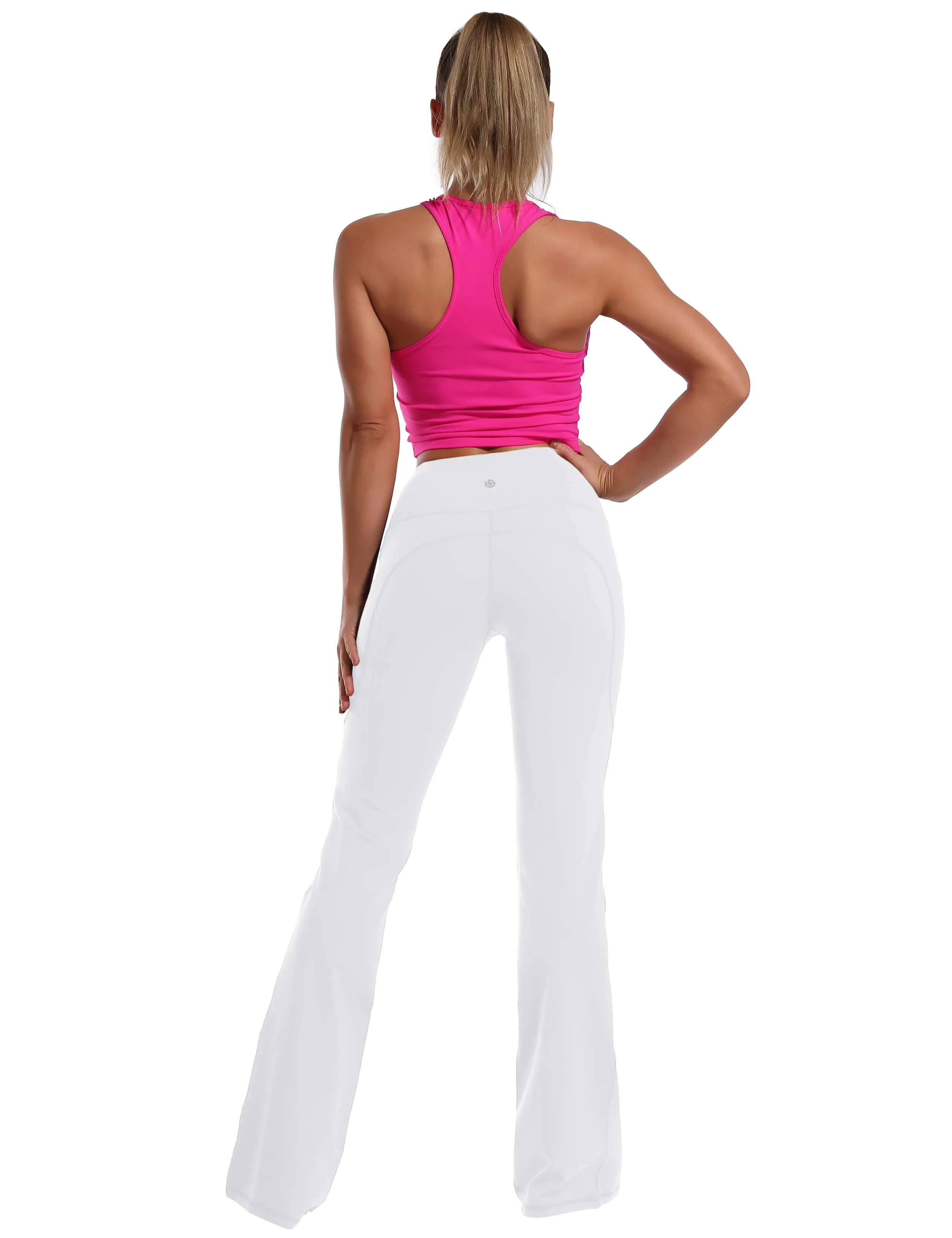 29" 31" 33" 35" 37"  Side Pockets Bootcut Leggings white_Pilates