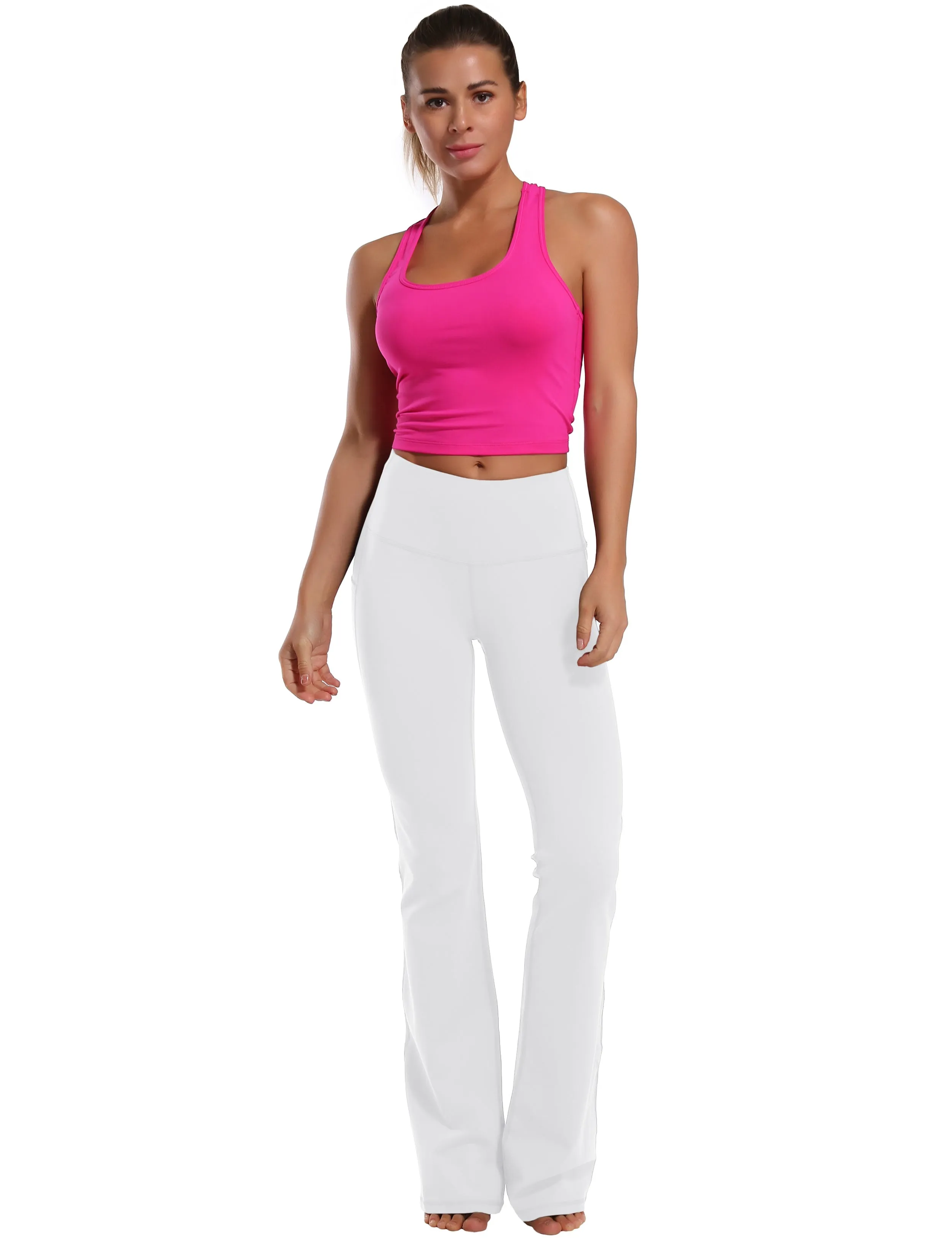 29" 31" 33" 35" 37"  Side Pockets Bootcut Leggings white_Pilates
