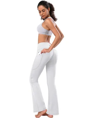 29" 31" 33" 35" 37"  Side Pockets Bootcut Leggings white_Pilates