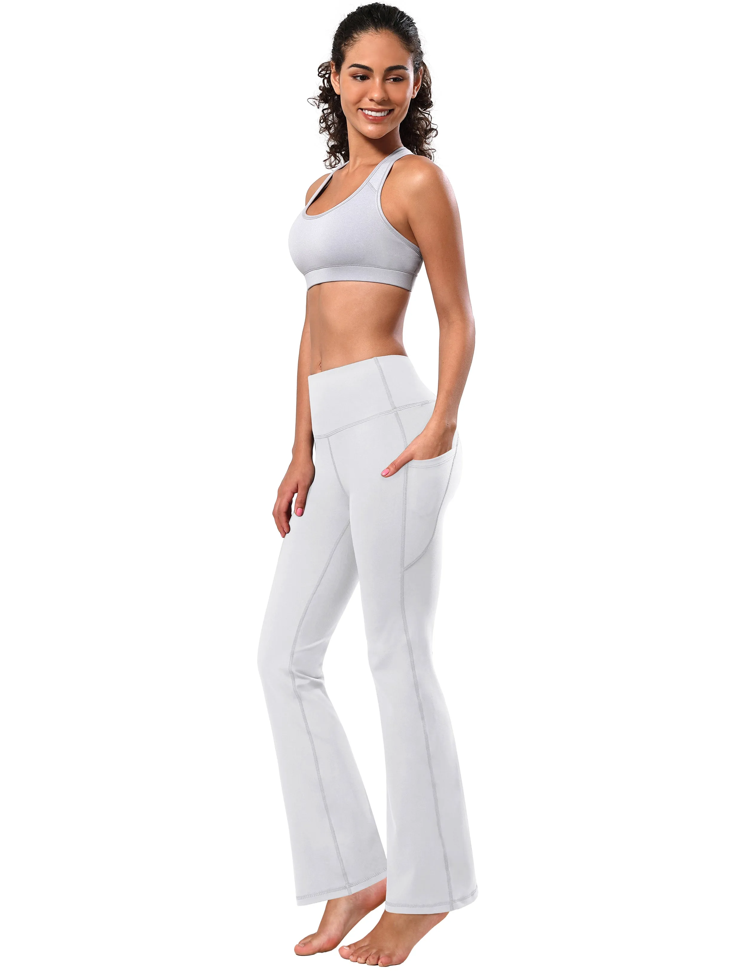 29" 31" 33" 35" 37"  Side Pockets Bootcut Leggings white_Plus Size