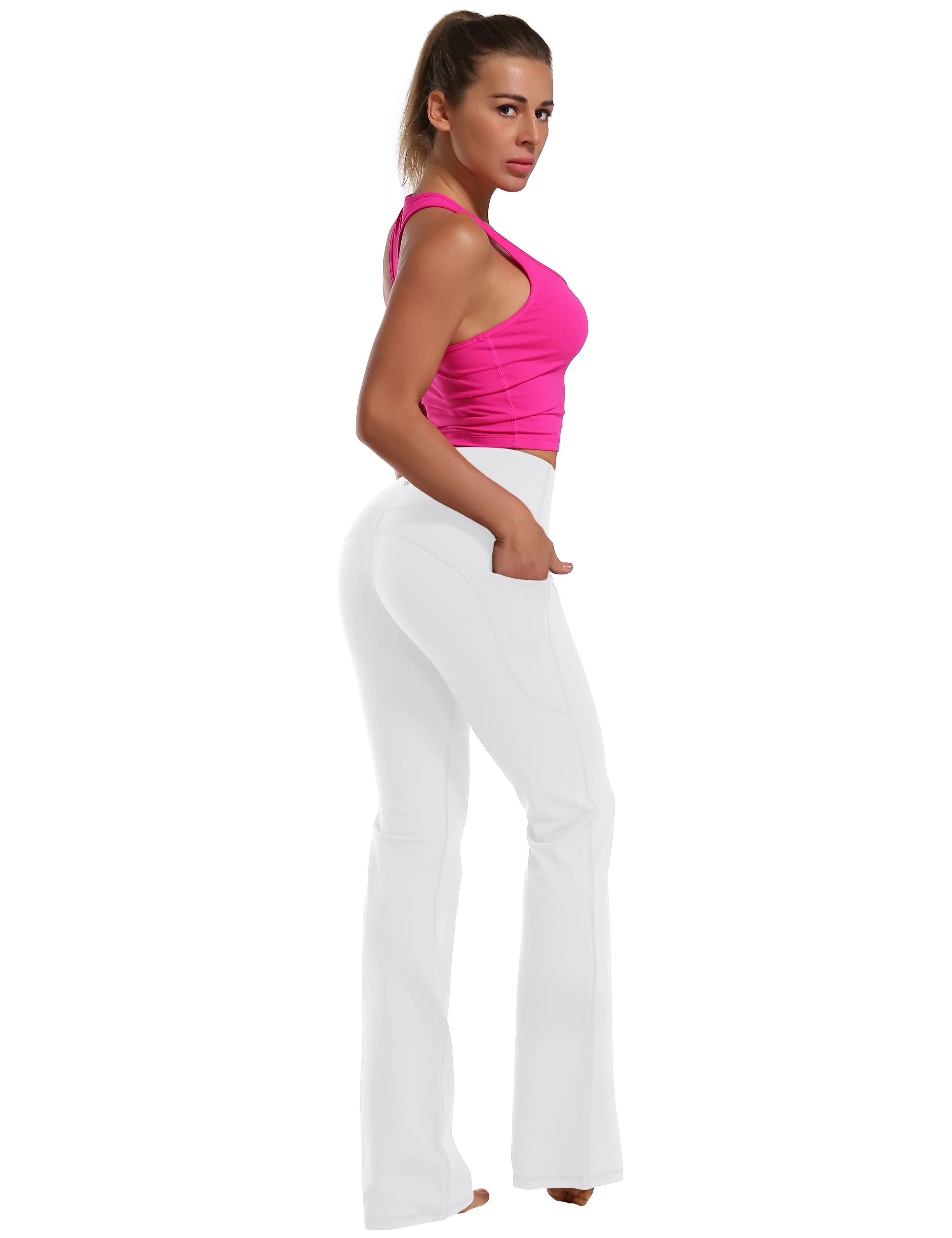 29" 31" 33" 35" 37"  Side Pockets Bootcut Leggings white_Plus Size