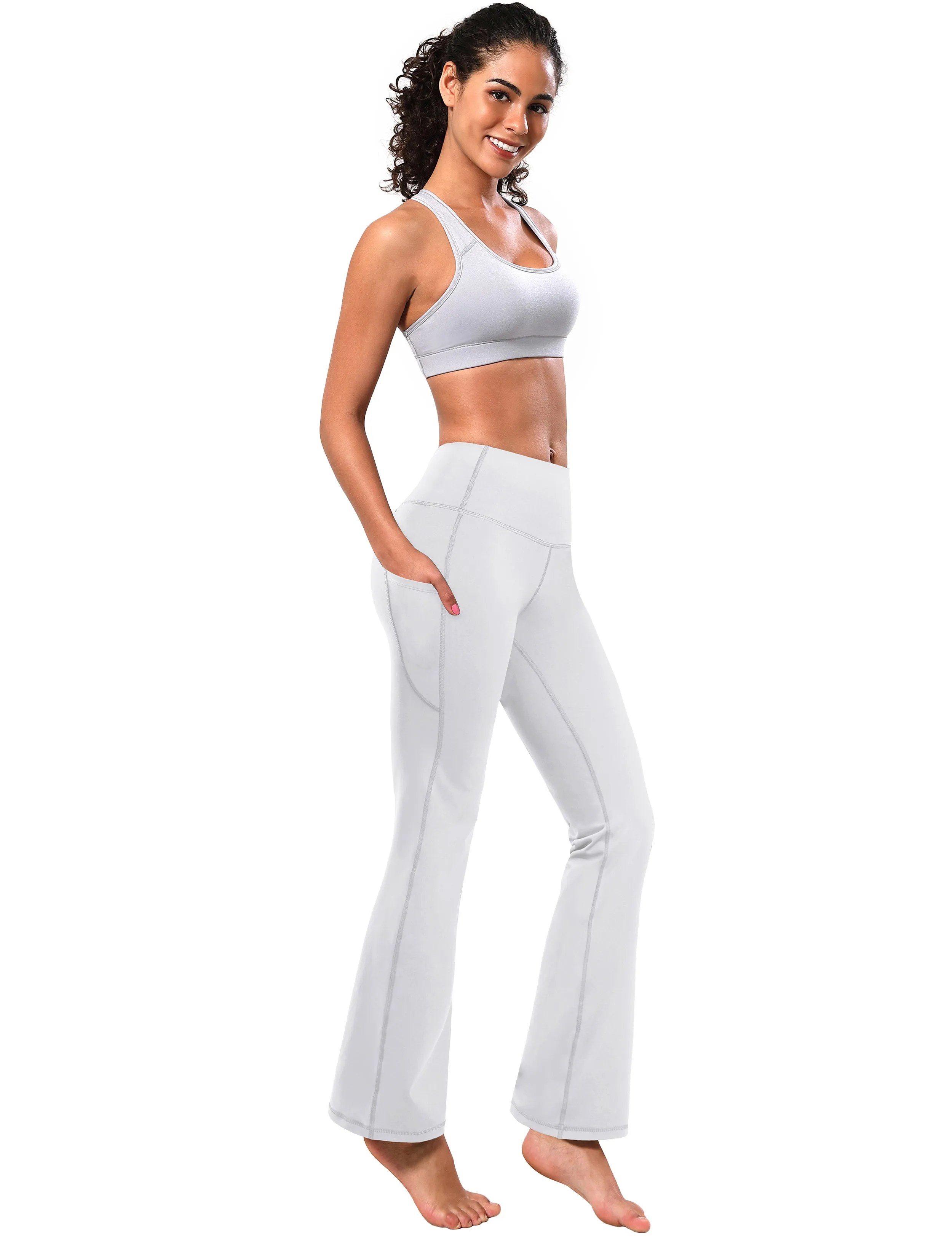 29" 31" 33" 35" 37"  Side Pockets Bootcut Leggings white_Plus Size