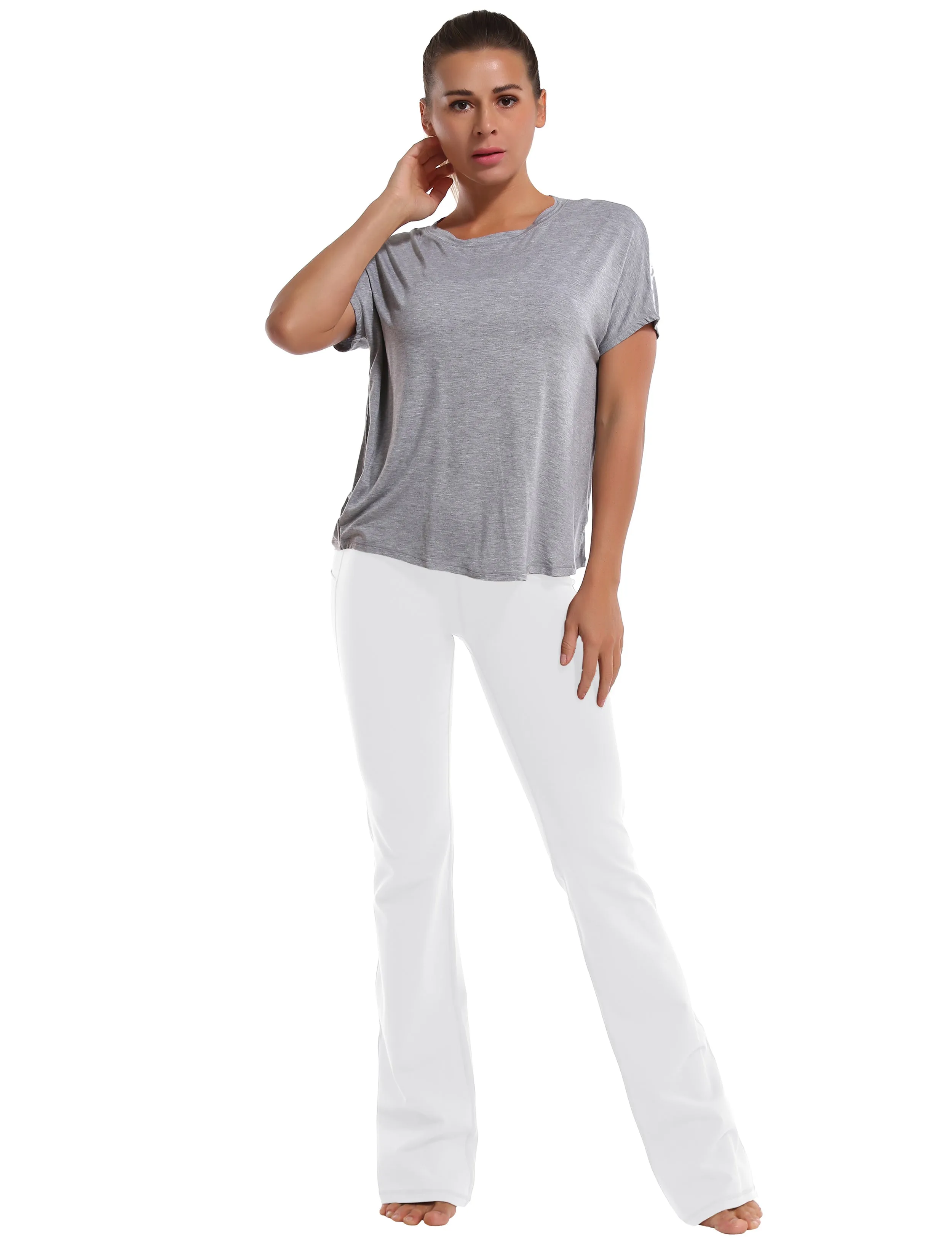 29" 31" 33" 35" 37"  Side Pockets Bootcut Leggings white_Plus Size