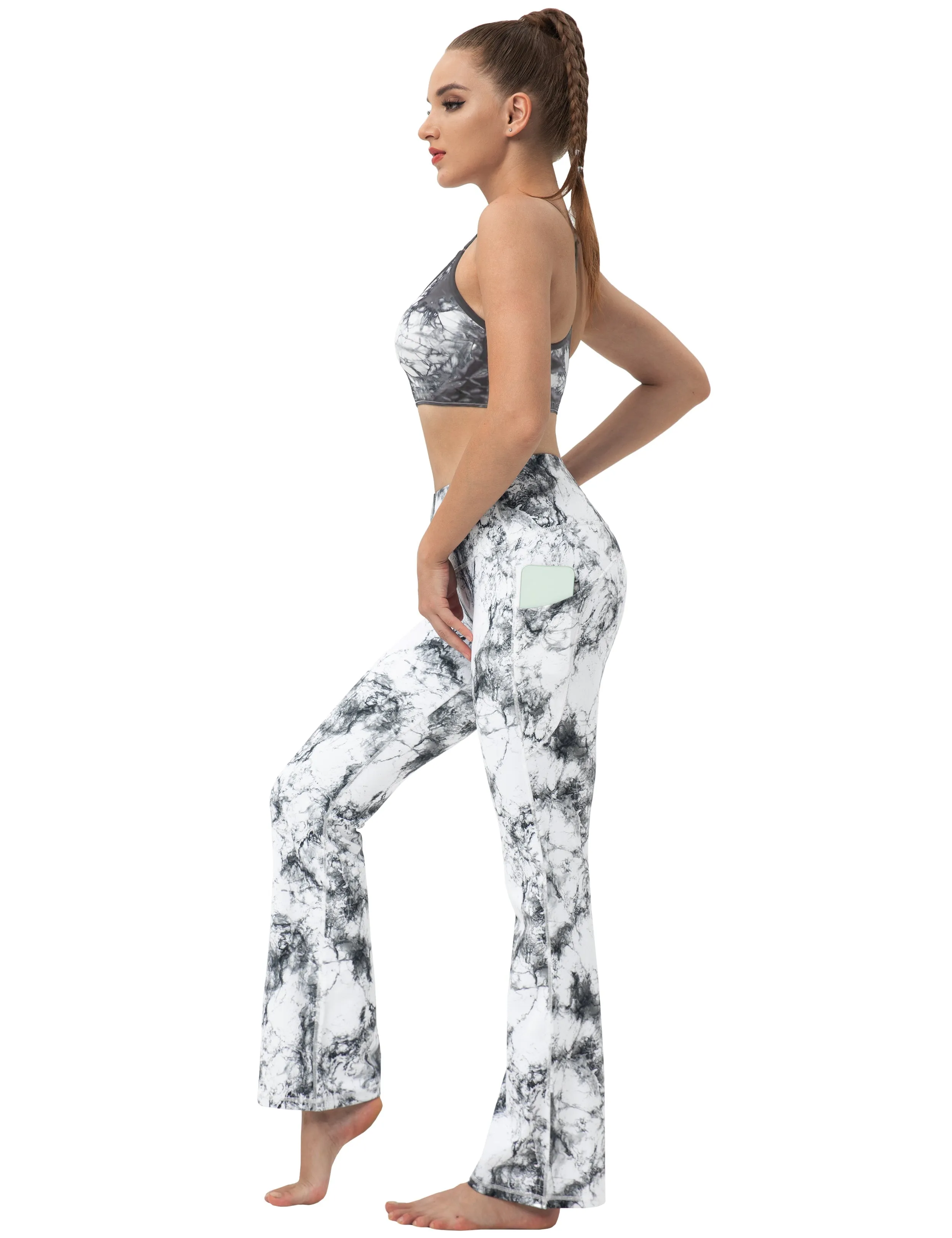 29" 31" 33" 35" 37"  Side Pockets Printed Bootcut Leggings arabescato_Pilates