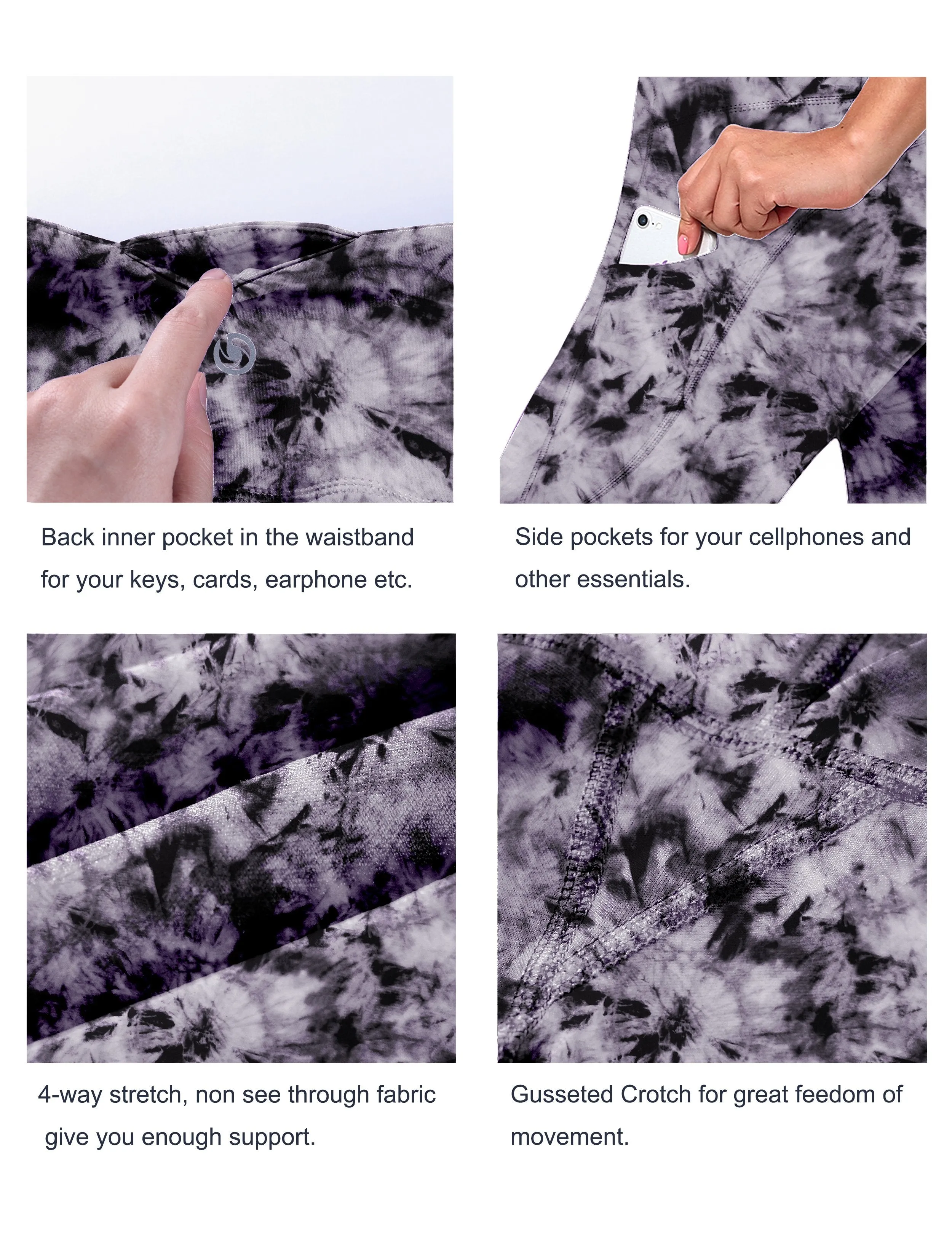29" 31" 33" 35" 37"  Side Pockets Printed Bootcut Leggings black dandelion ins_Pilates
