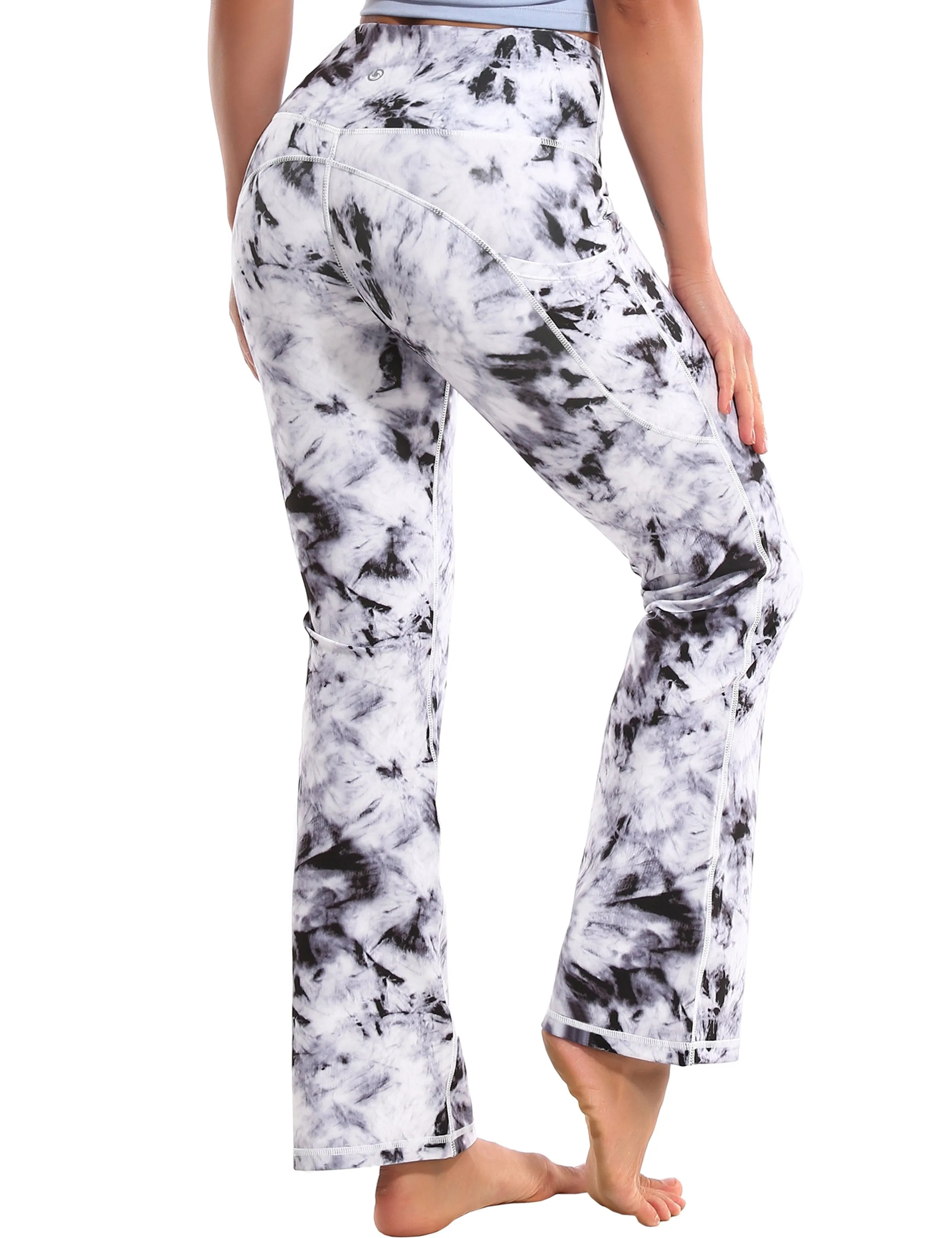 29" 31" 33" 35" 37"  Side Pockets Printed Bootcut Leggings black dandelion ins_Pilates