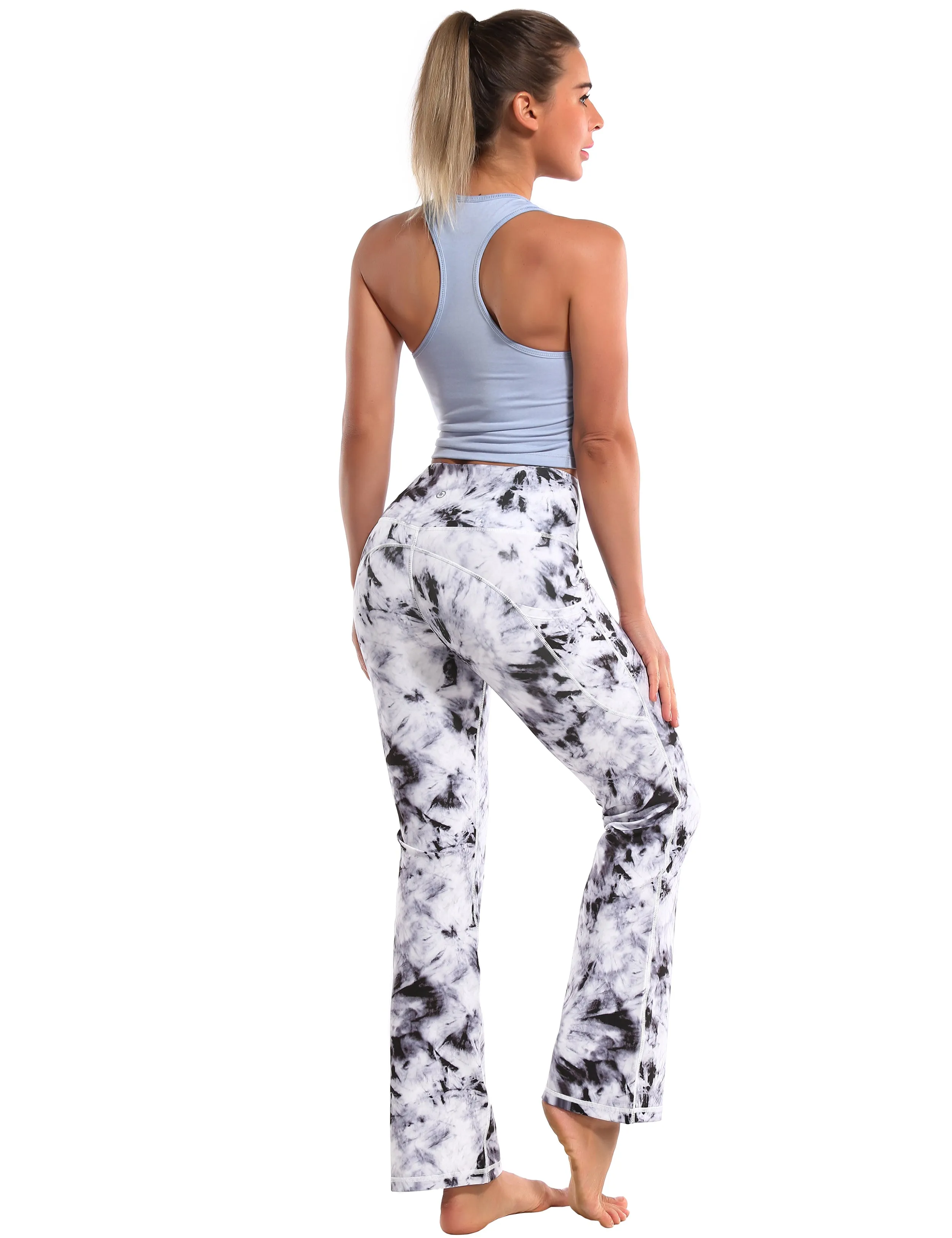 29" 31" 33" 35" 37"  Side Pockets Printed Bootcut Leggings black dandelion_Pilates