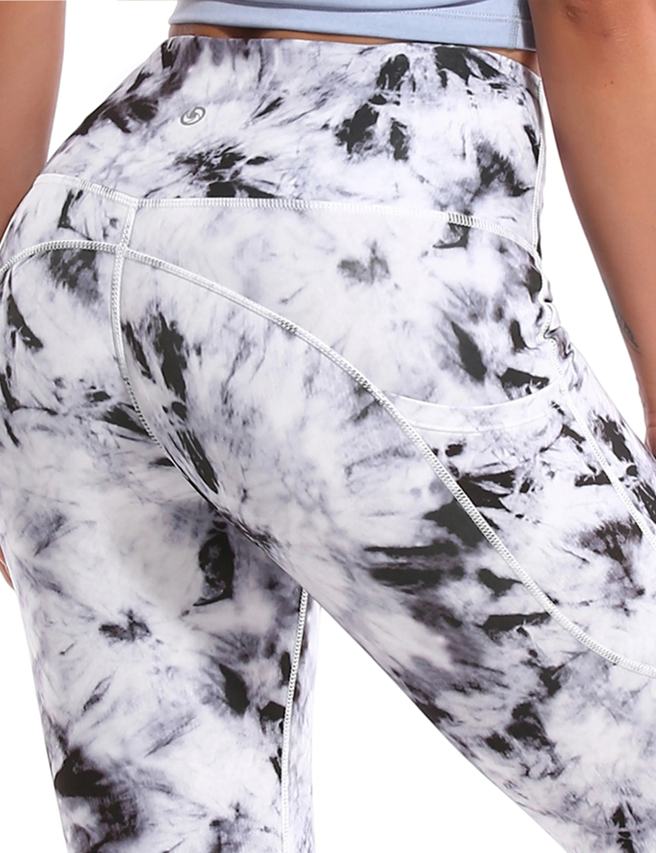 29" 31" 33" 35" 37"  Side Pockets Printed Bootcut Leggings black dandelion_Pilates
