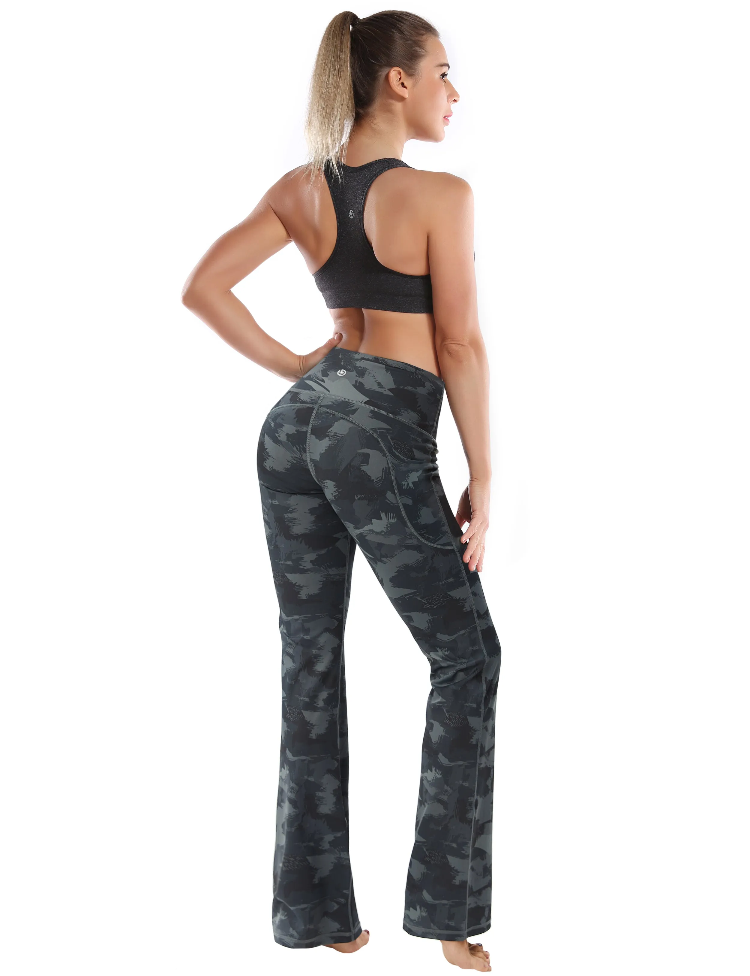 29" 31" 33" 35" 37"  Side Pockets Printed Bootcut Leggings dimgray brushcamo_Golf