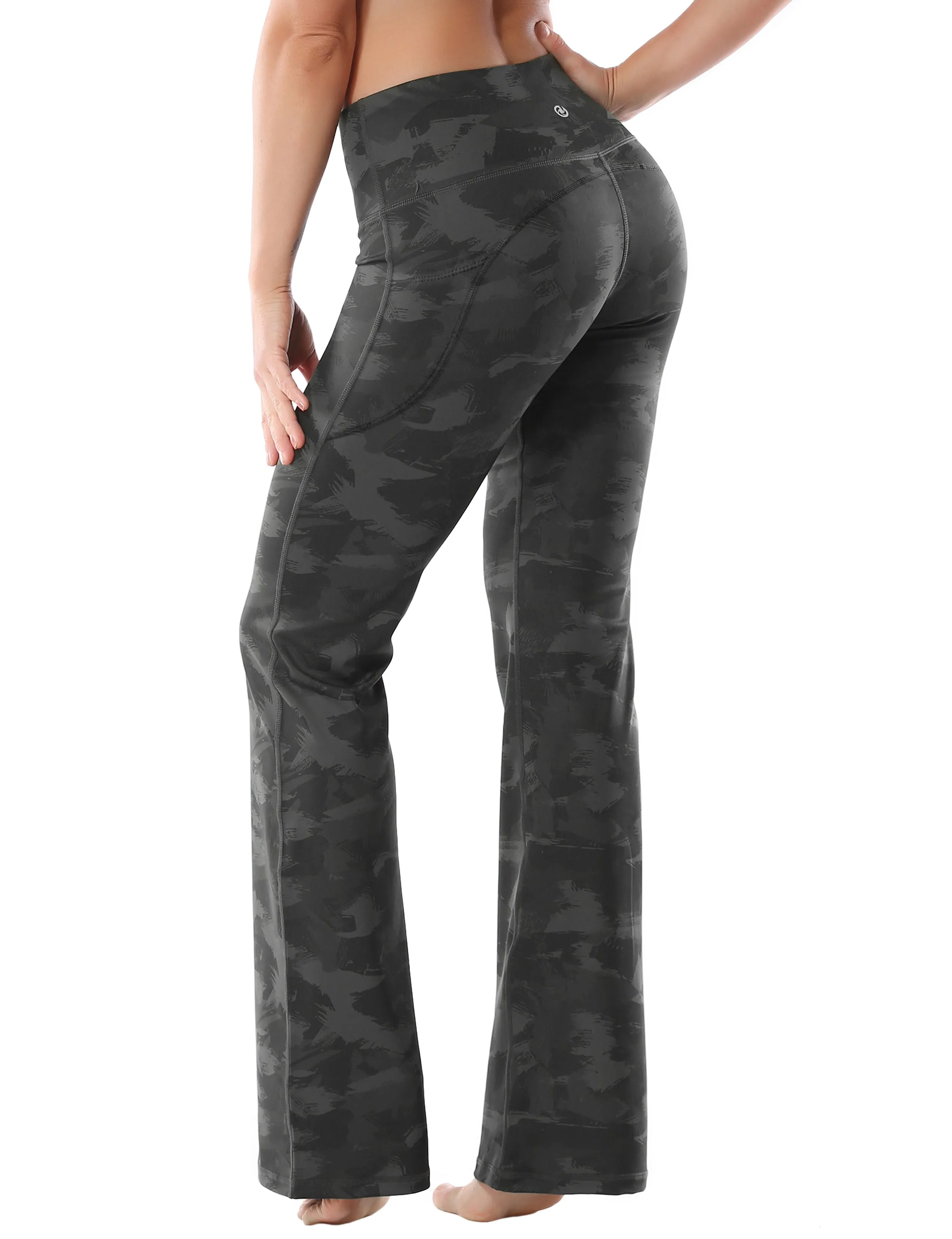 29" 31" 33" 35" 37"  Side Pockets Printed Bootcut Leggings dimgray brushcamo_Golf