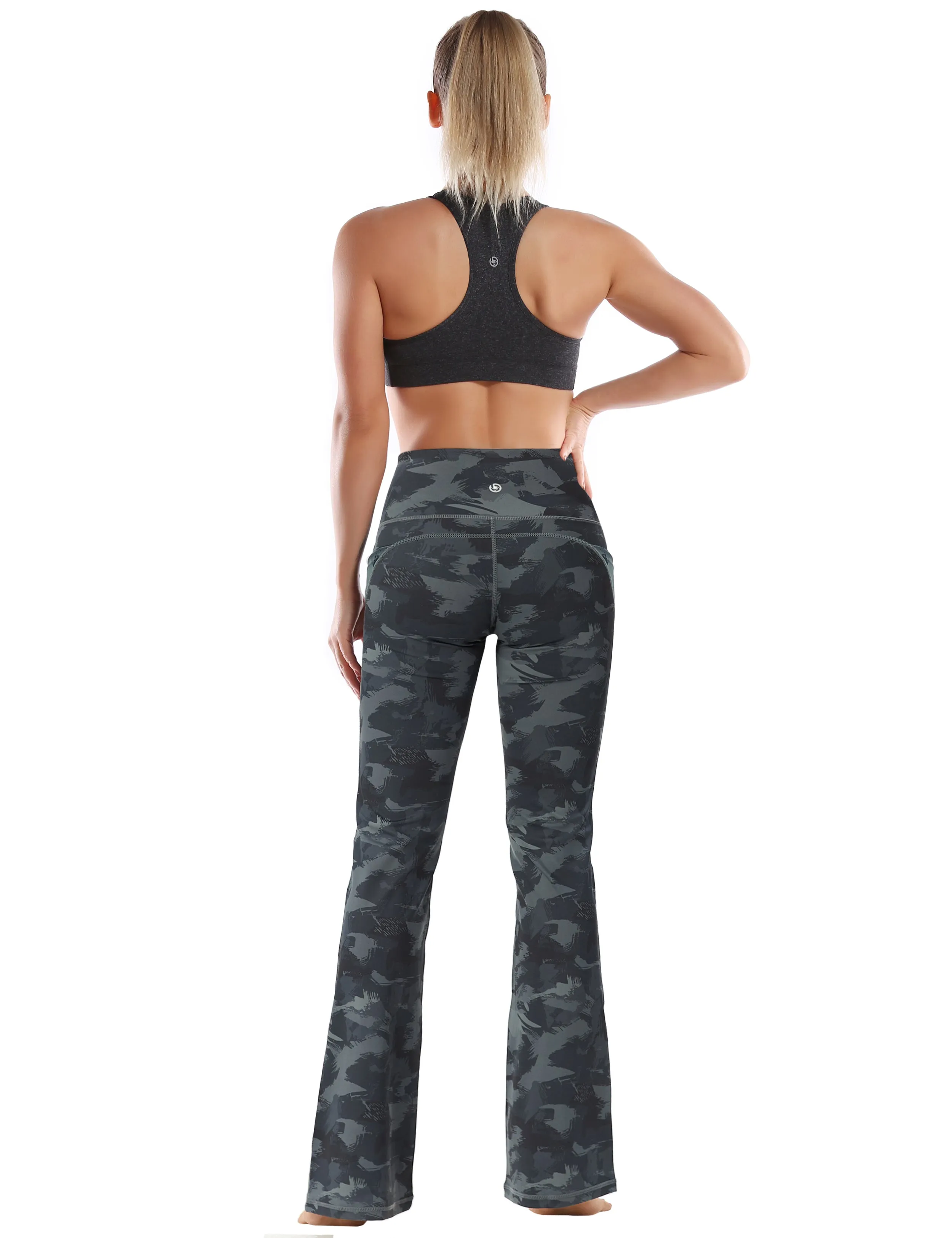 29" 31" 33" 35" 37"  Side Pockets Printed Bootcut Leggings dimgray brushcamo_Pilates