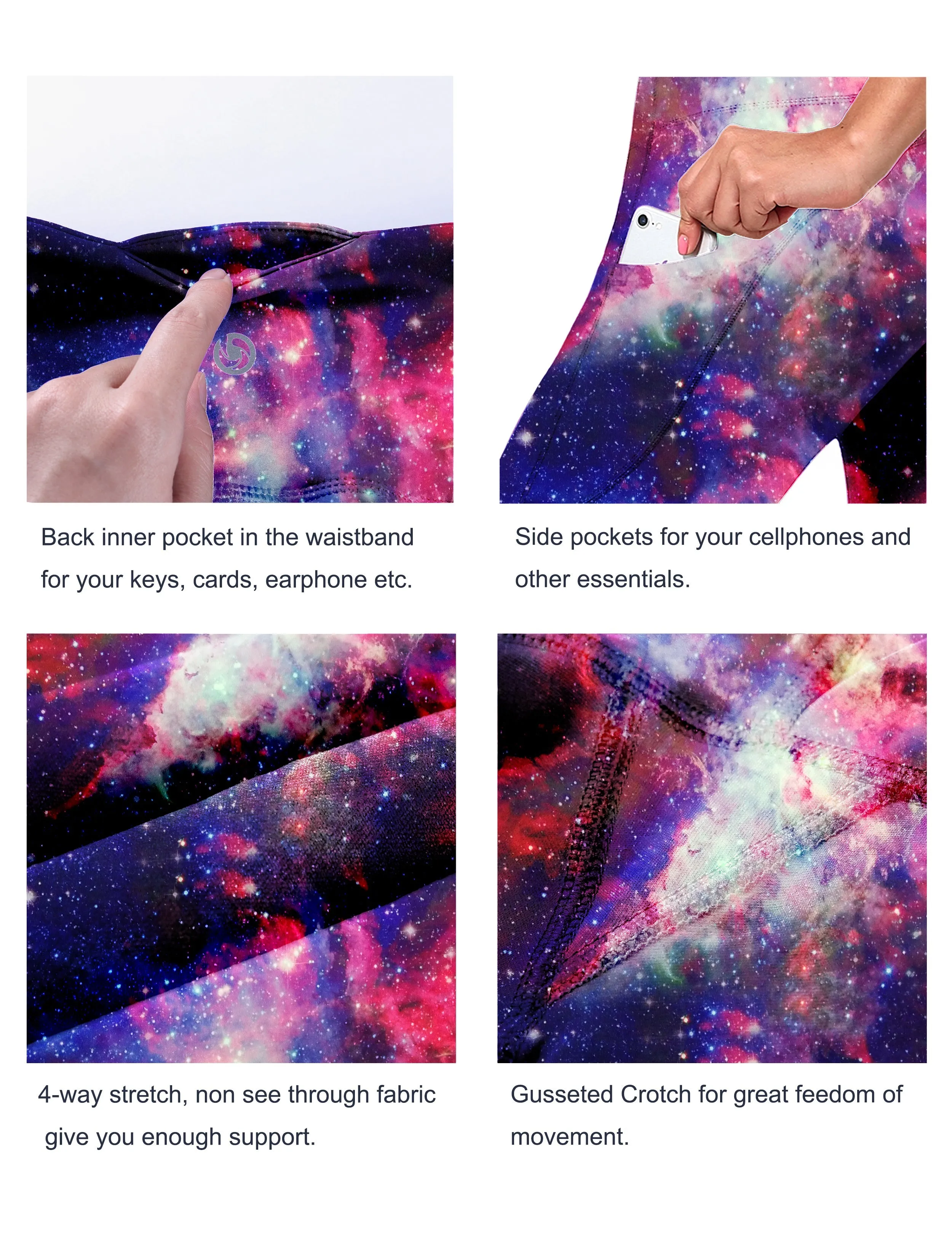 29" 31" 33" 35" 37"  Side Pockets Printed Bootcut Leggings galaxy_Pilates