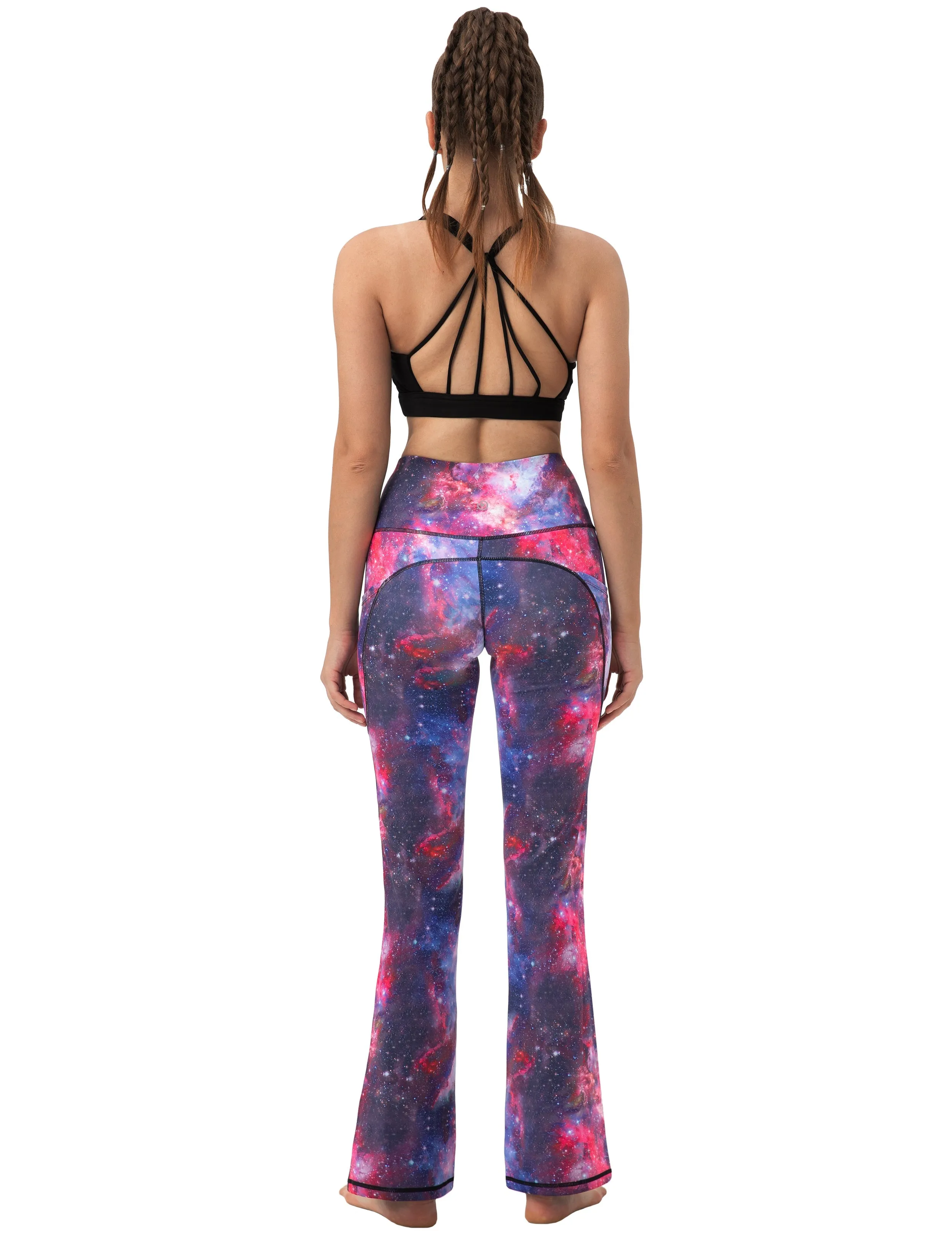 29" 31" 33" 35" 37"  Side Pockets Printed Bootcut Leggings galaxy_Pilates
