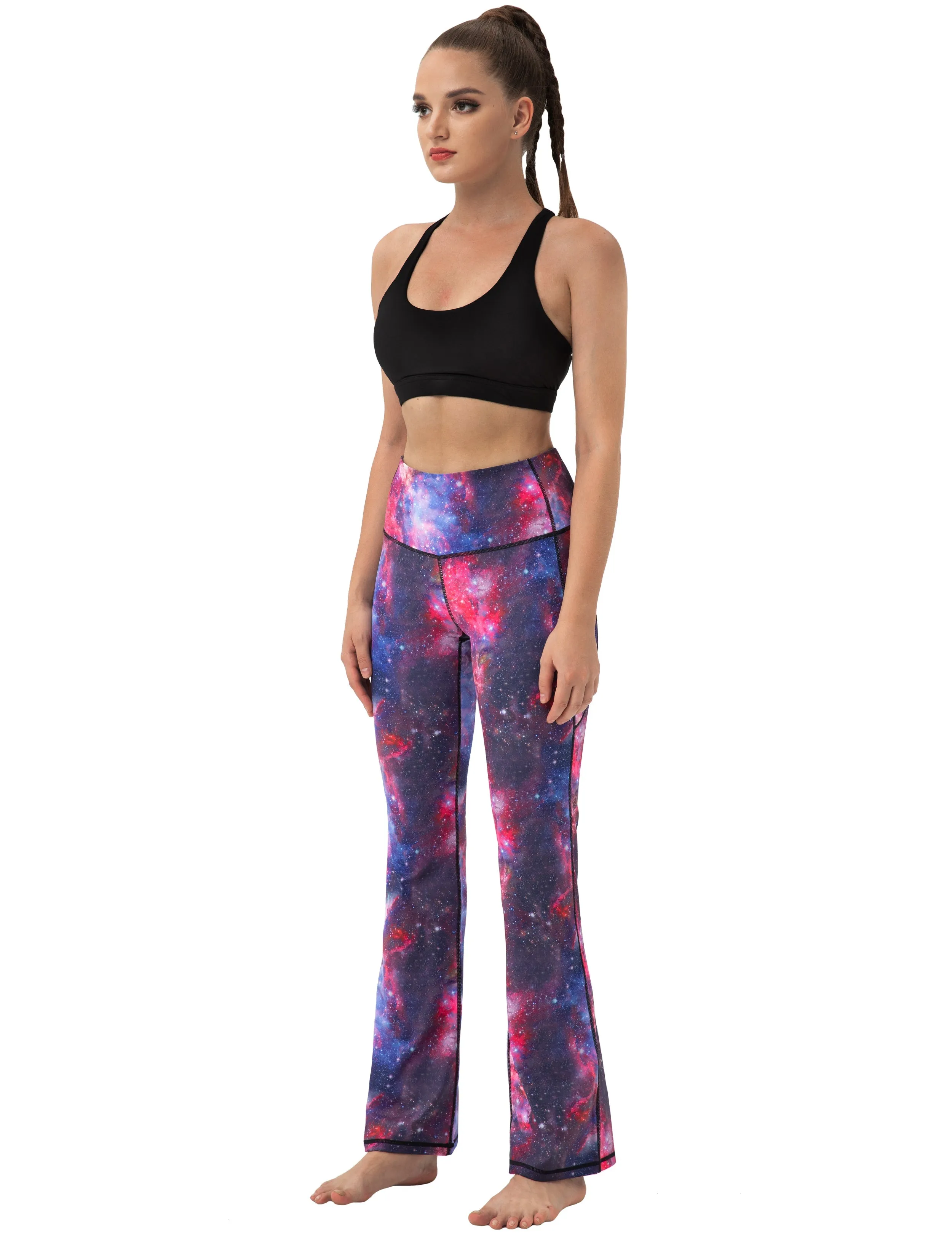 29" 31" 33" 35" 37"  Side Pockets Printed Bootcut Leggings galaxy_Pilates