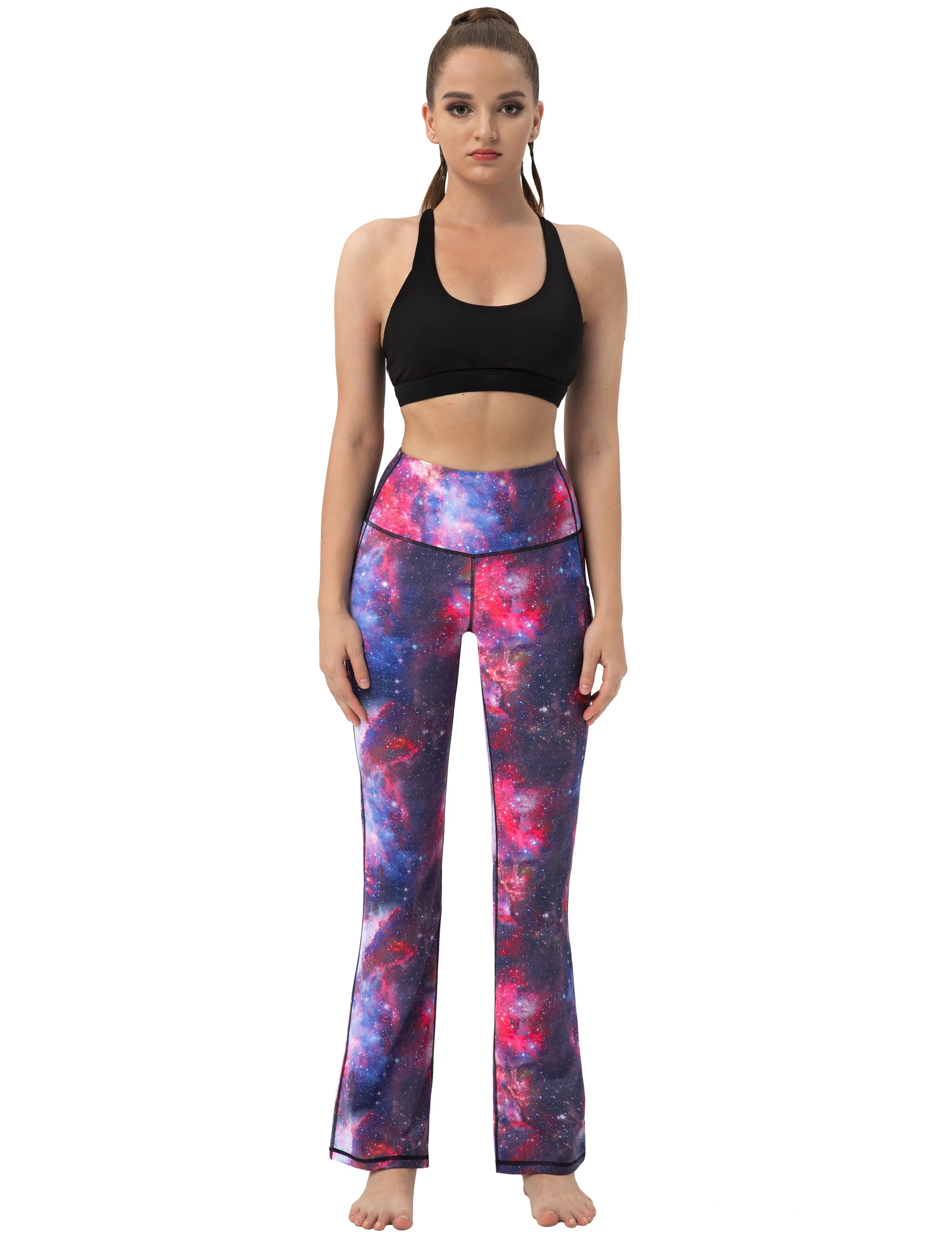 29" 31" 33" 35" 37"  Side Pockets Printed Bootcut Leggings galaxy_Pilates
