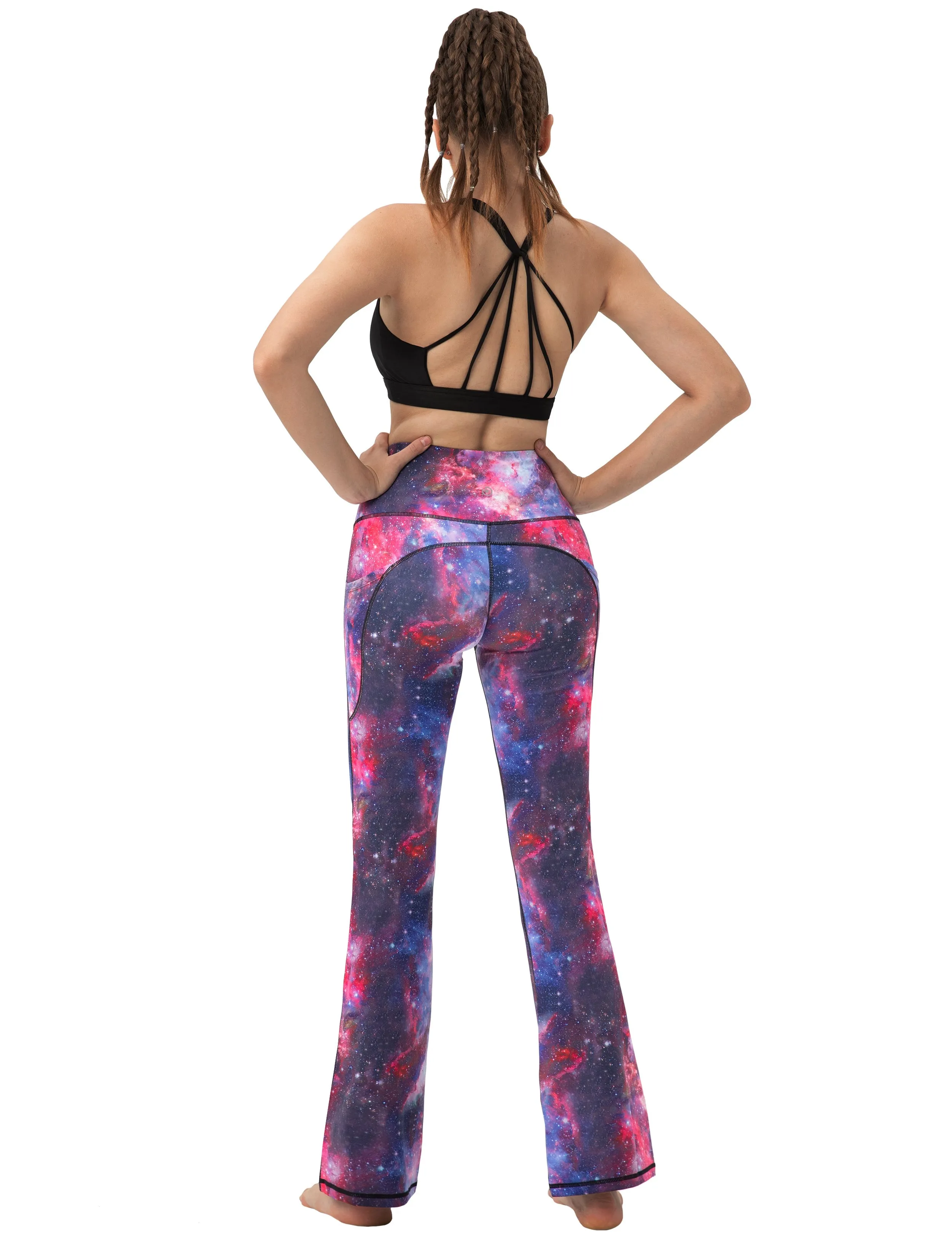 29" 31" 33" 35" 37"  Side Pockets Printed Bootcut Leggings galaxy_Pilates