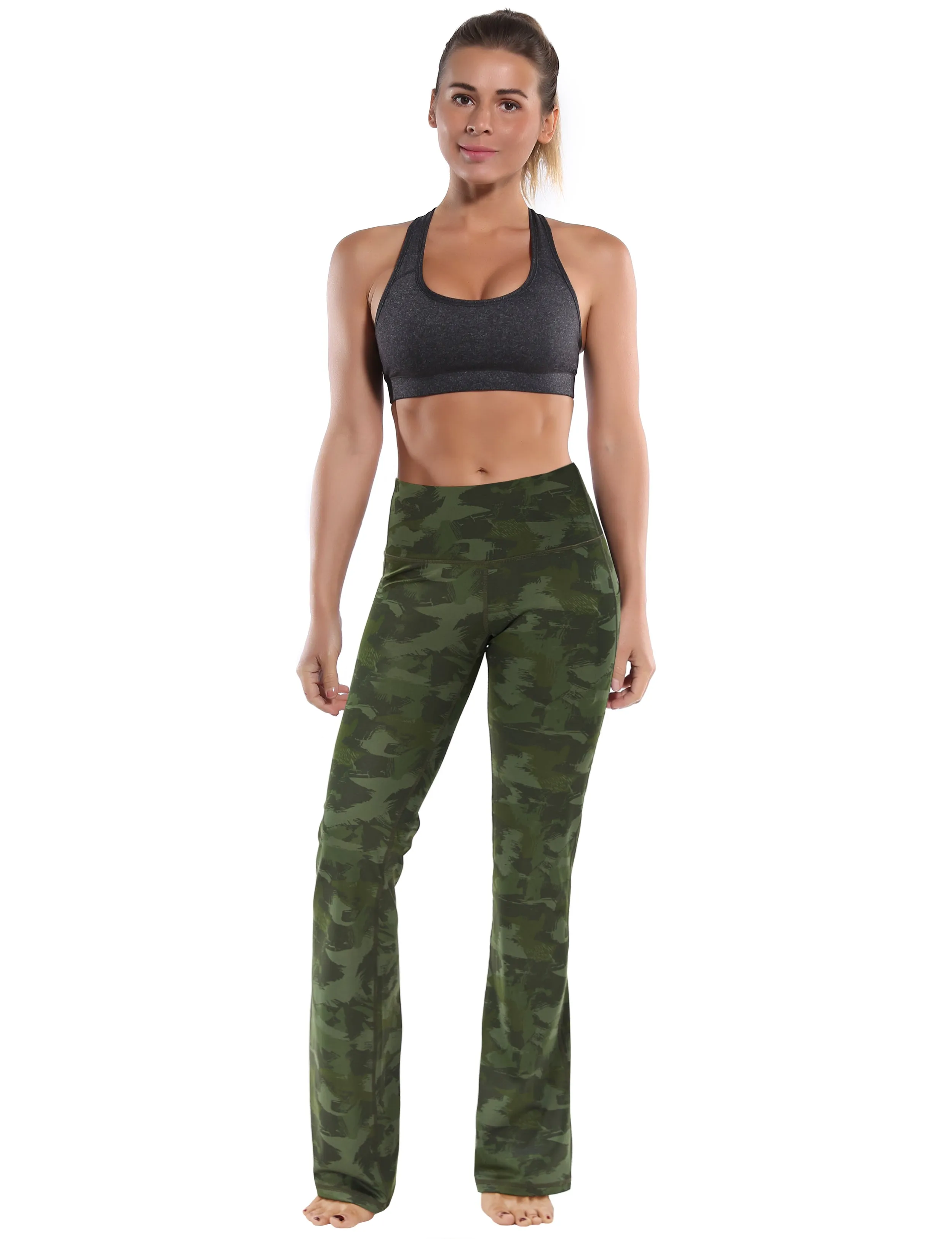 29" 31" 33" 35" 37"  Side Pockets Printed Bootcut Leggings green brushcamo_Biking