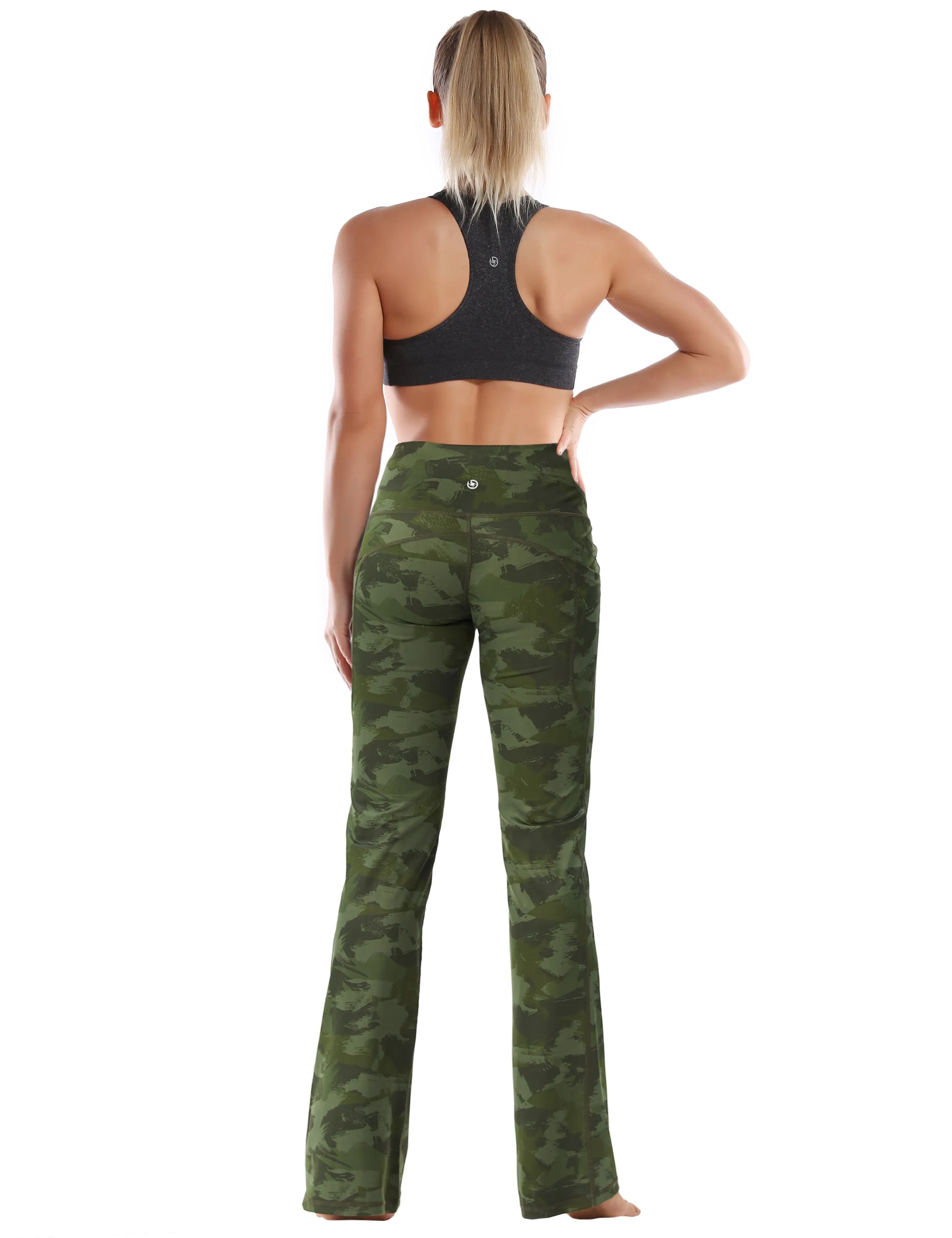 29" 31" 33" 35" 37"  Side Pockets Printed Bootcut Leggings green brushcamo_Golf