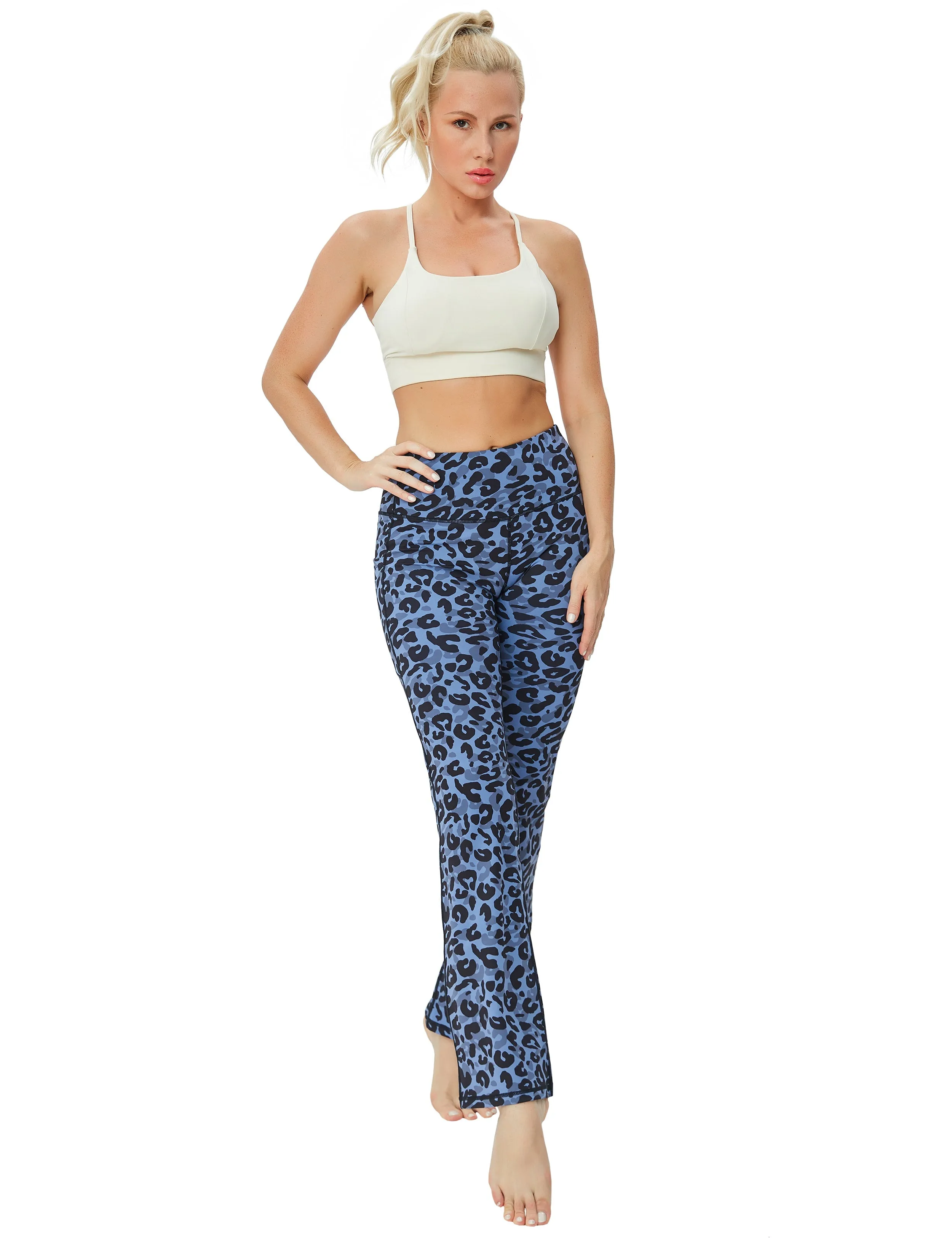 29" 31" 33" 35" 37"  Side Pockets Printed Bootcut Leggings navy_leopard_Golf