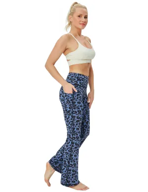29" 31" 33" 35" 37"  Side Pockets Printed Bootcut Leggings navy_leopard_Gym