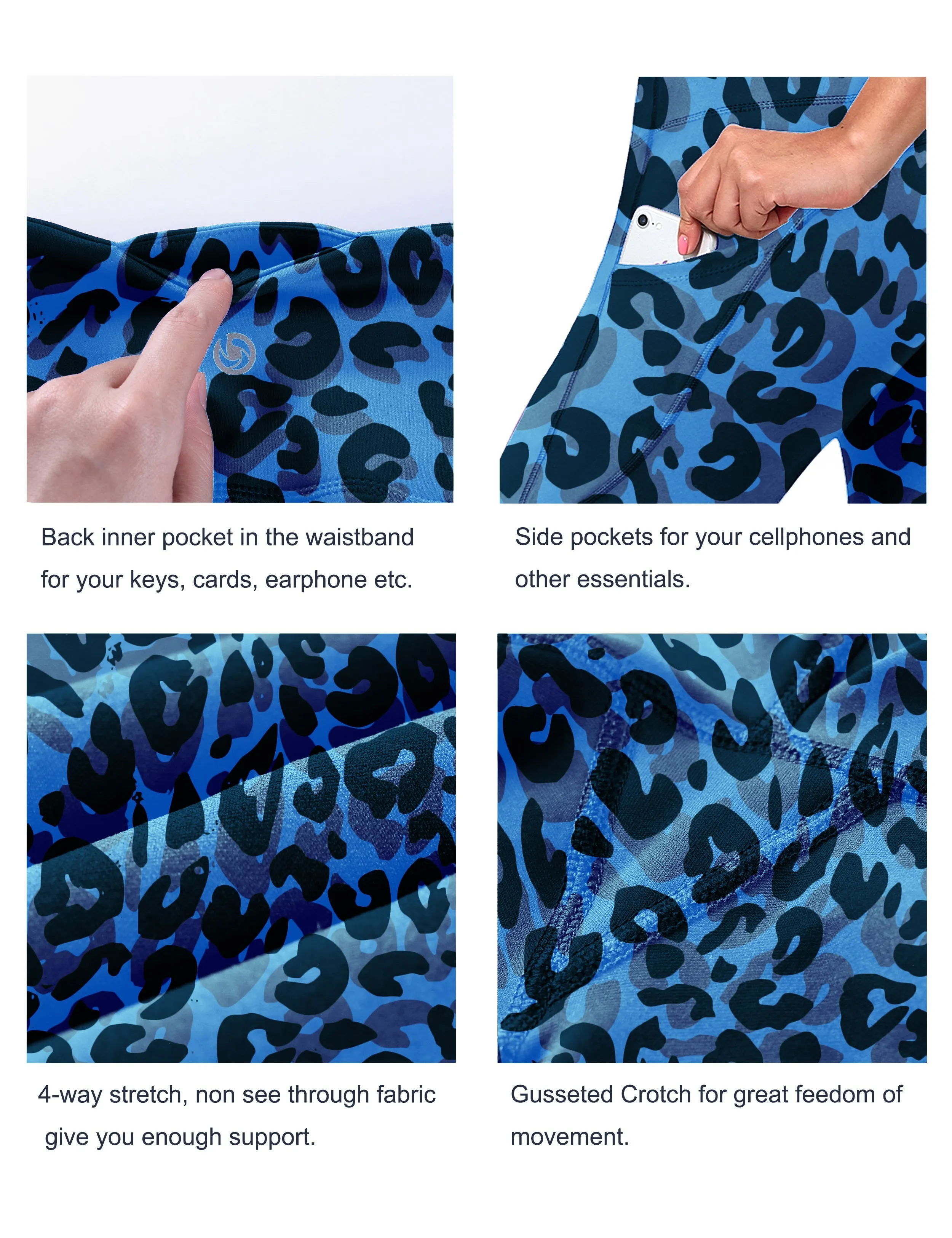 29" 31" 33" 35" 37"  Side Pockets Printed Bootcut Leggings navy_leopard_Pilates