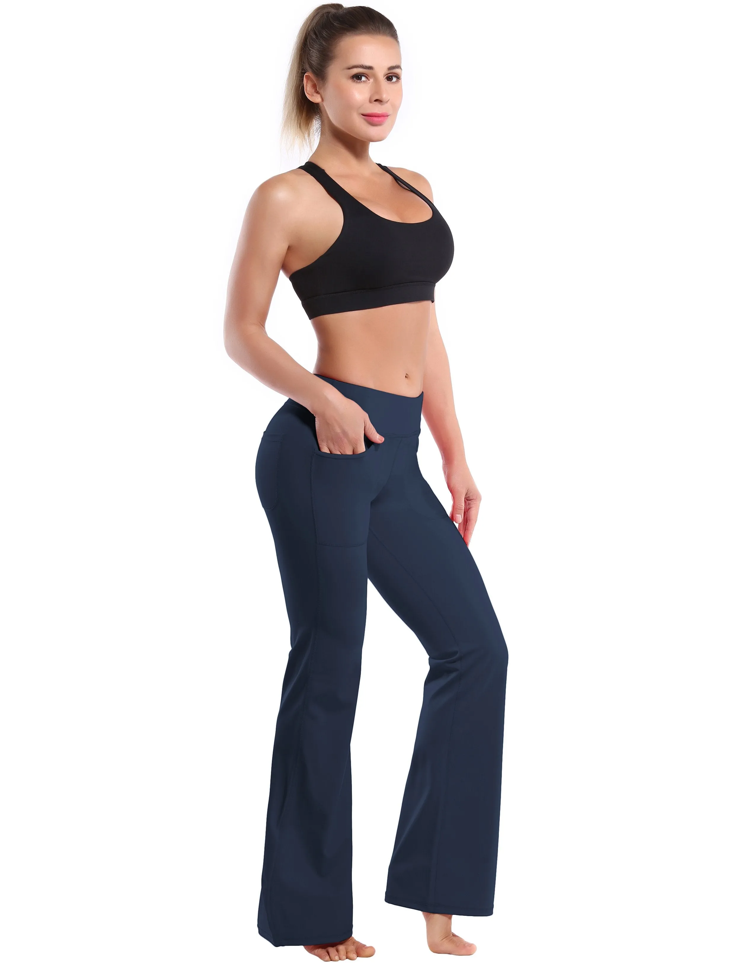 29" 31" 33" 35" Bootcut Leggings with Pockets darknavy ins_yogastudio